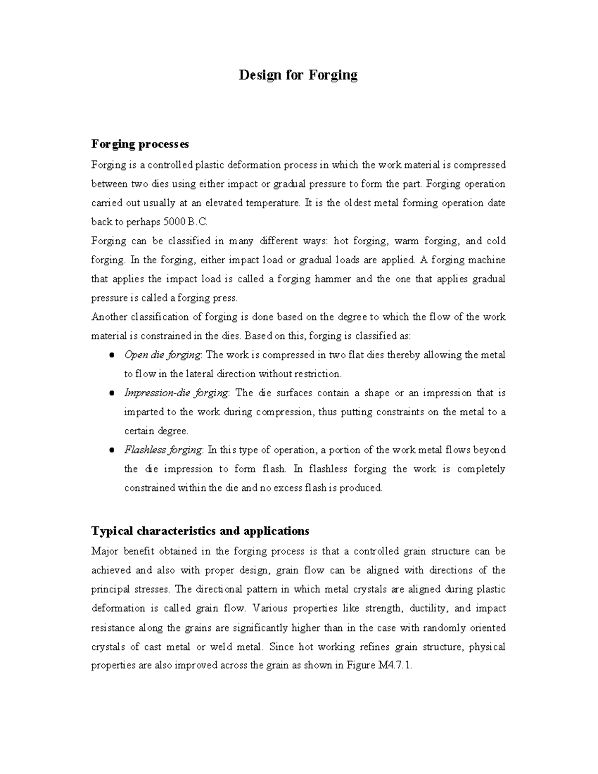 M4L7 - Lecture notes 7 - Design for Forging Forging processes Forging ...