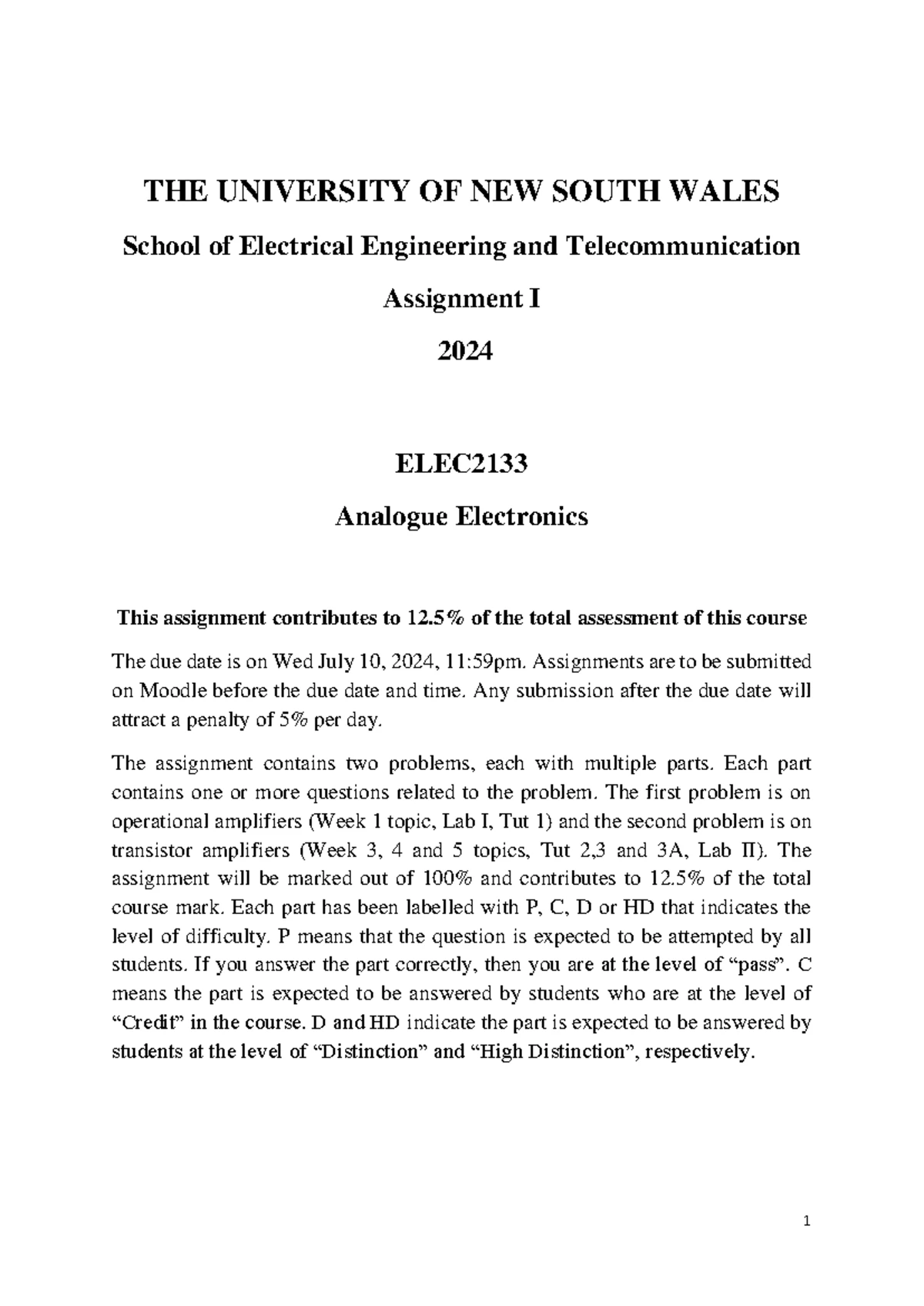 ELEC 2024 Assignment II: Analogue Electronics Problems & Questions ...