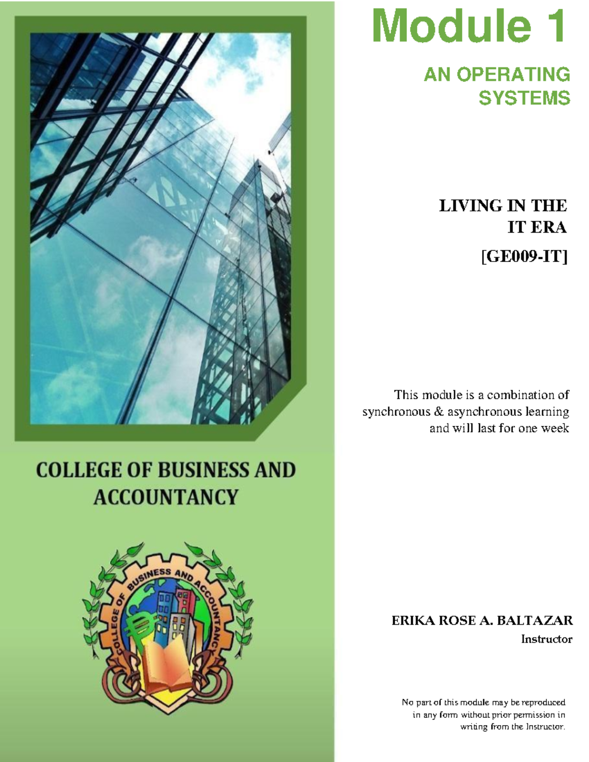 Module 1 - Living in the IT Era - No part of this module may be ...