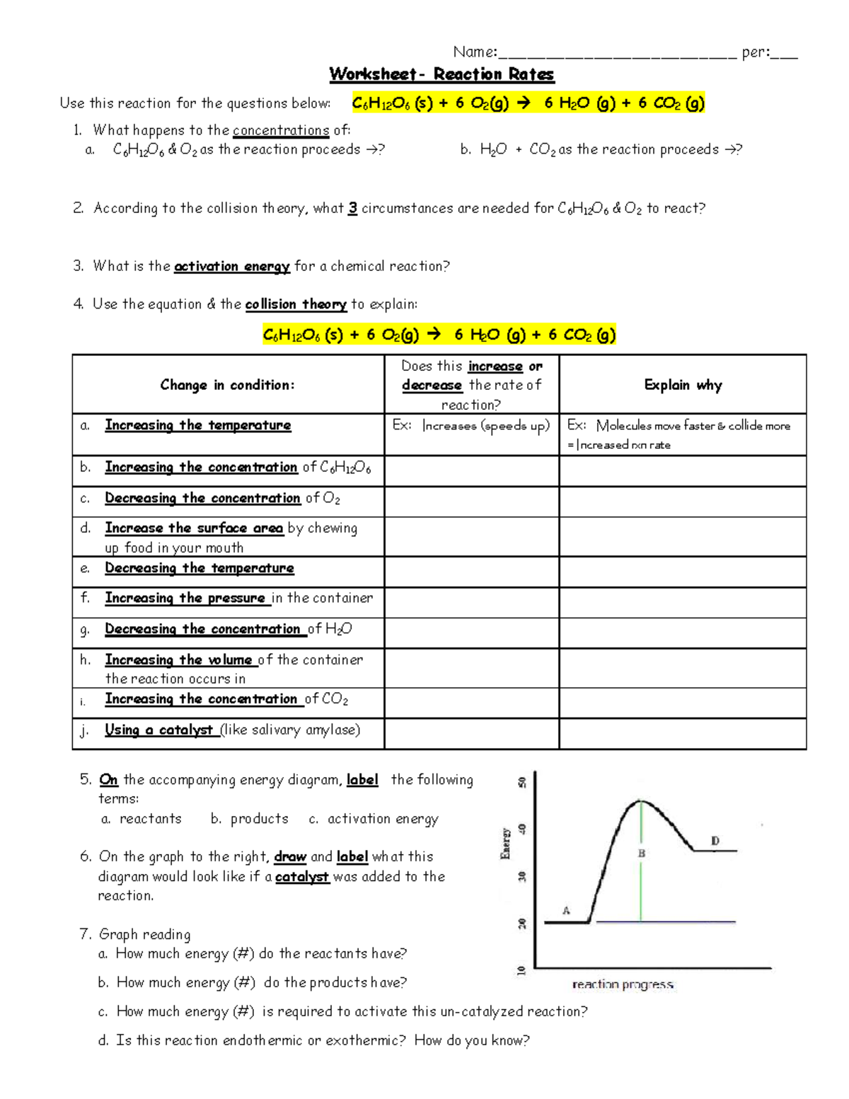 2024 2025 Chem Jan 10 Reaction Rates Worksheet for Online Learning ...