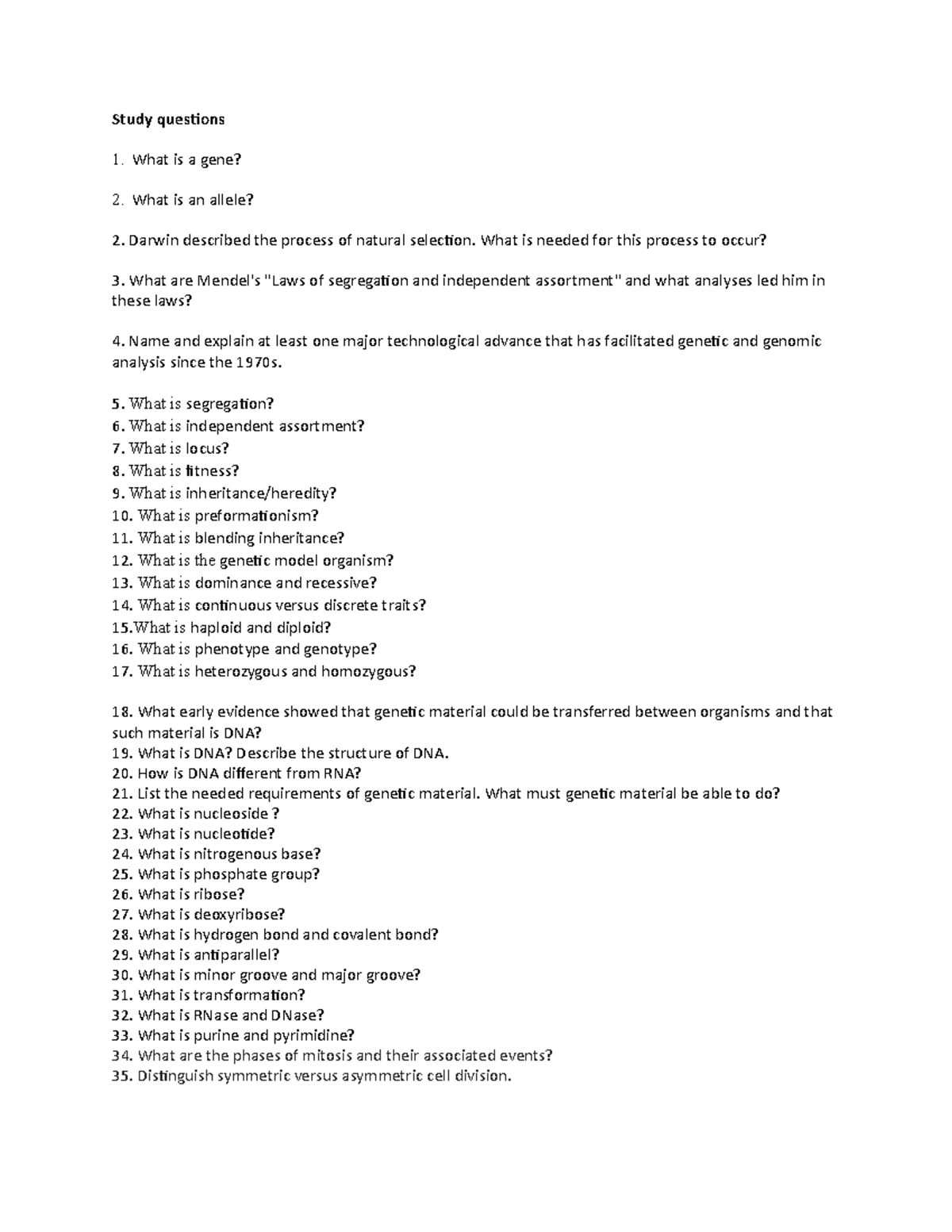 Final Exam Study Guide for Genetics (BIOL 101) - Key Questions ...