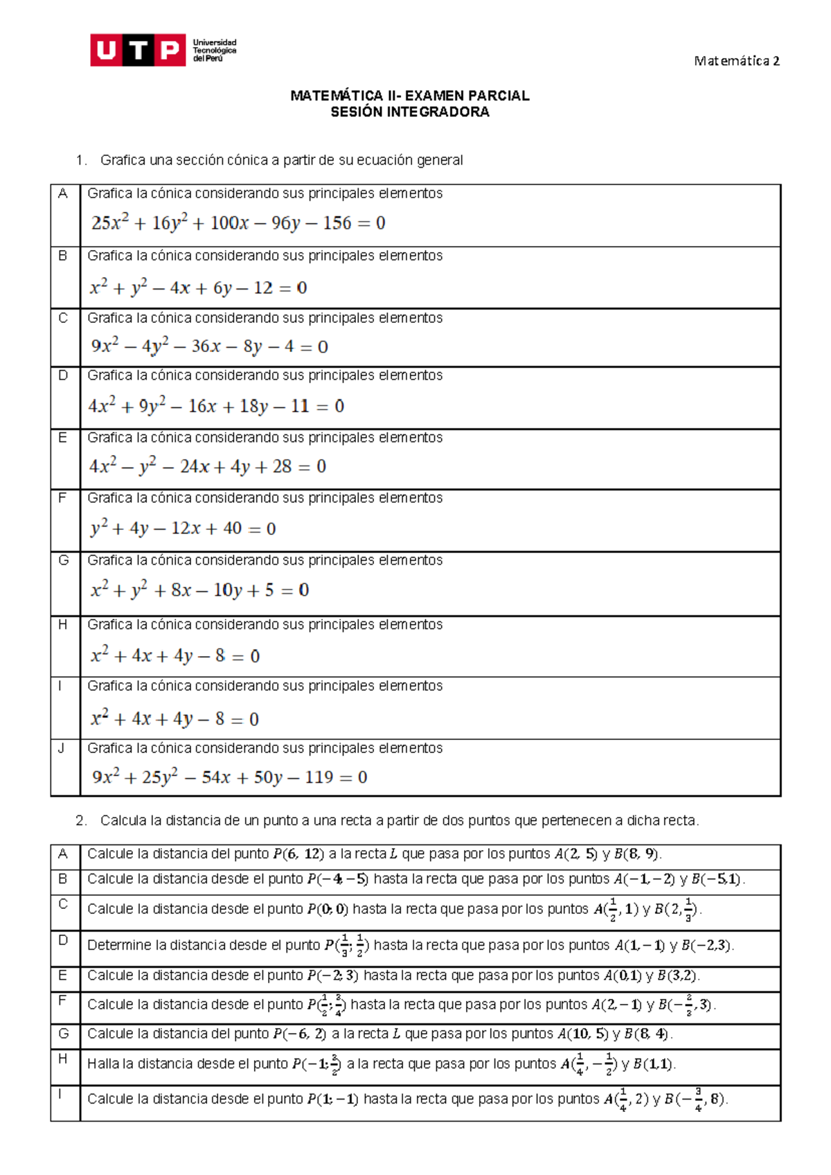 Matemática 2 - Examen Parcial: Sección Cónica y Ecuaciones Matriciales ...