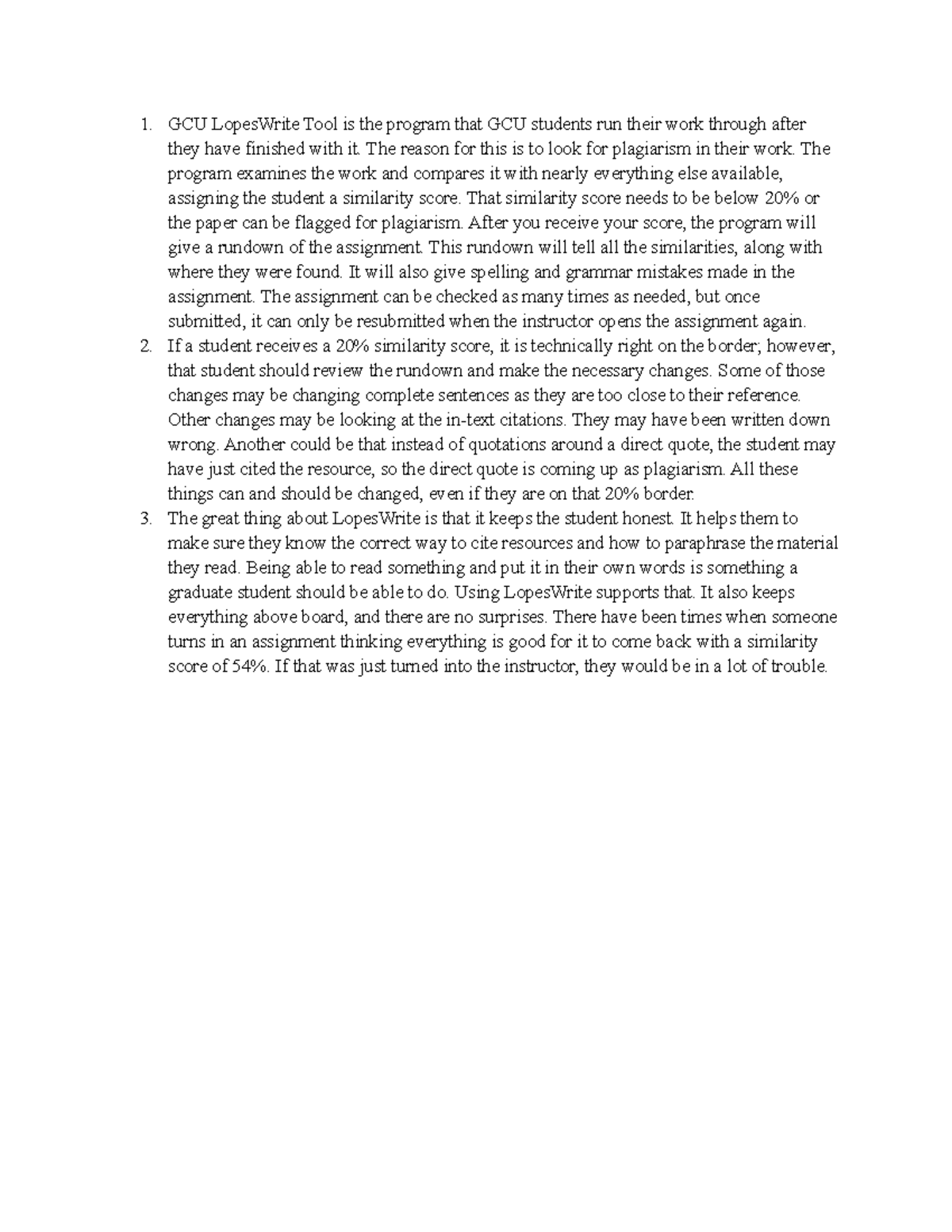 GCU LopesWrite Tool: Understanding Plagiarism Checks and Scores - Studocu