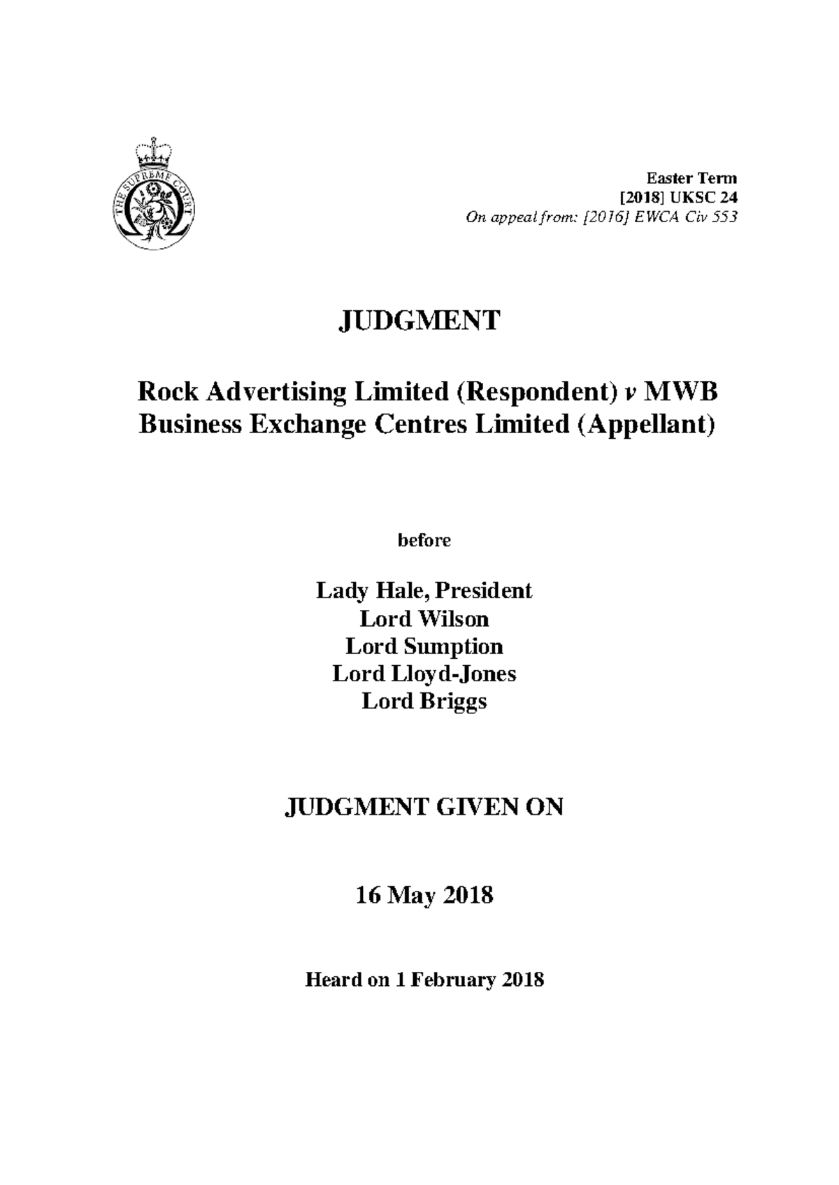 UKSC 24: Judgment on No Oral Modification Clause in Rock Advertising ...