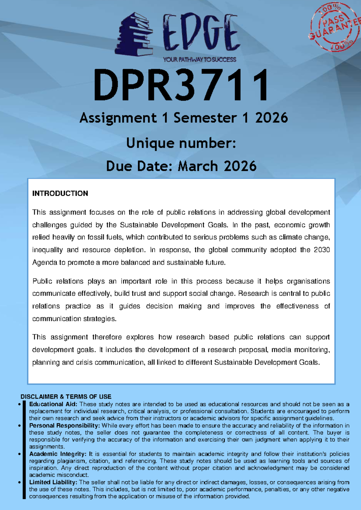 DPR3711 Assignment 1: Public Relations & Sustainable Development Goals ...