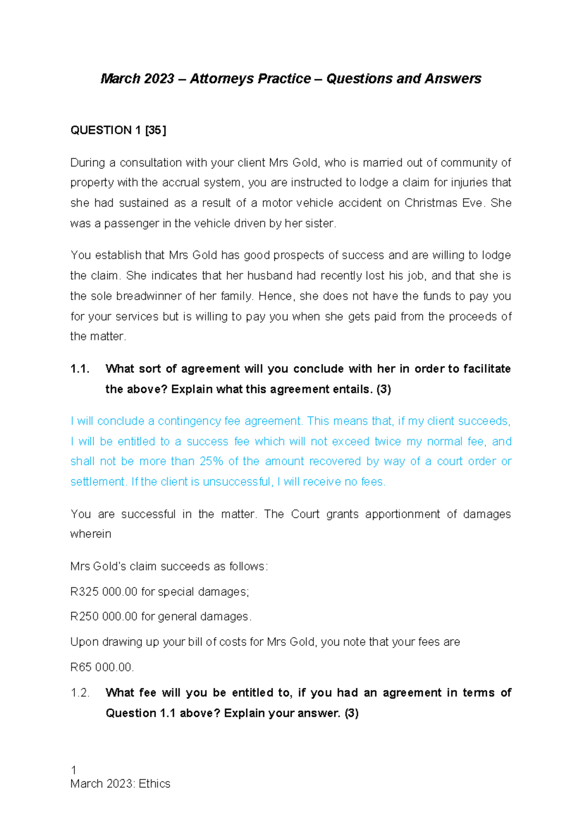 March 2023 Attorneys Practice Q&A: Key Legal Principles Explored - Studocu