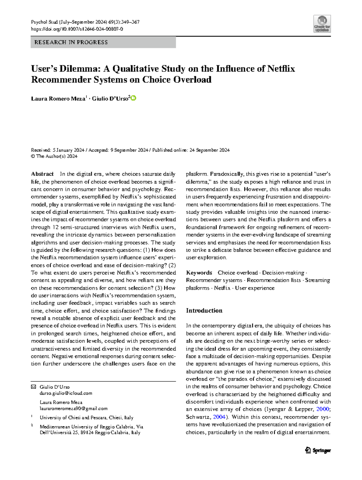 Netflix and Choice Overload: A Qualitative Study on User Experience ...