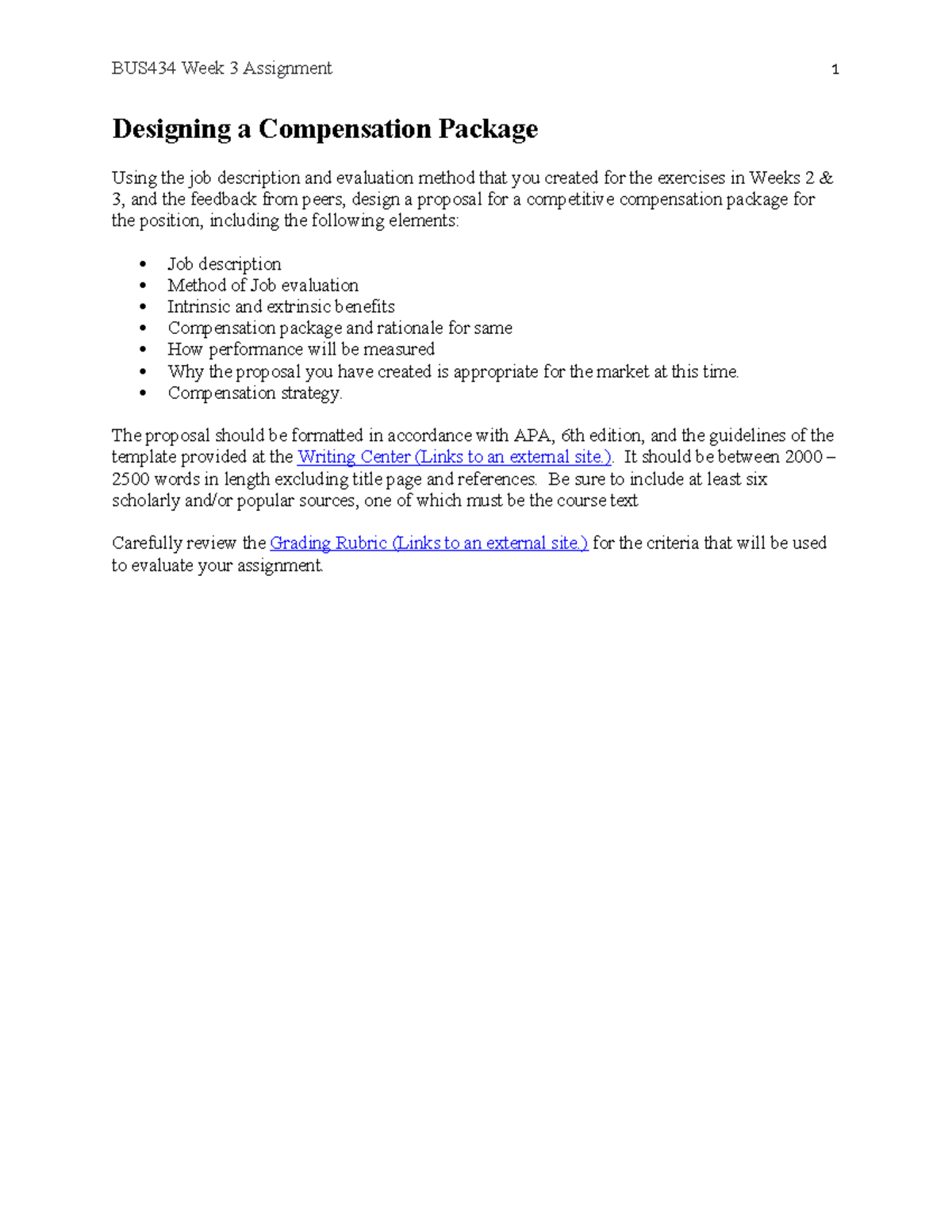BUS434 Week 3 Assignment: Designing a Competitive Compensation Package ...