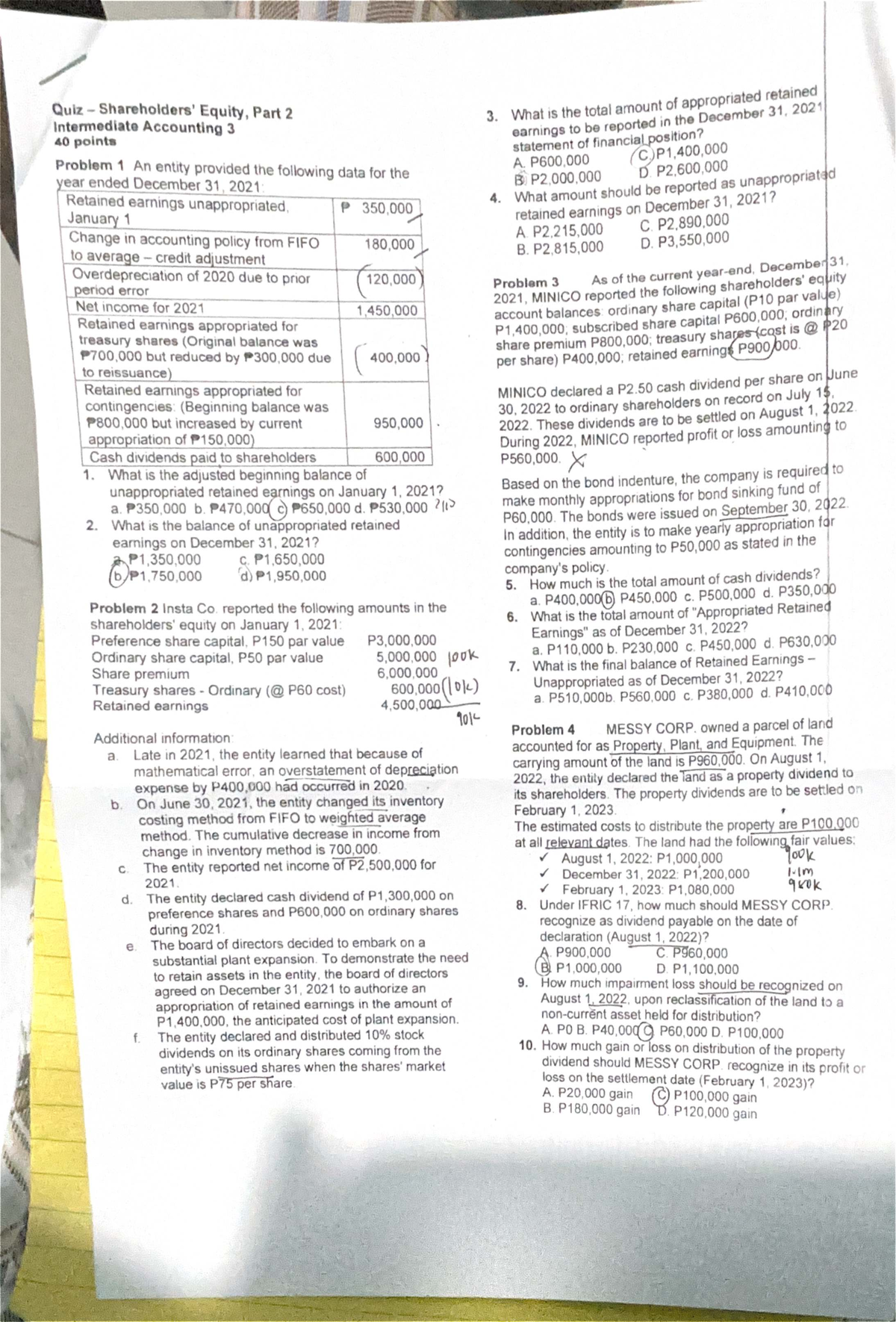 Quiz: Equity Accounting Problems - 2021 Intermediate Accounting 3 - Studocu