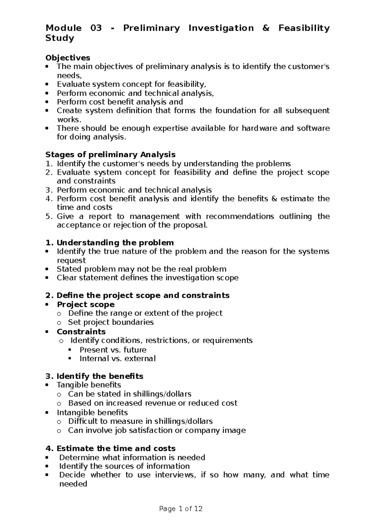 Module 03 - Feasibility Study for Preliminary Investigation - Studocu