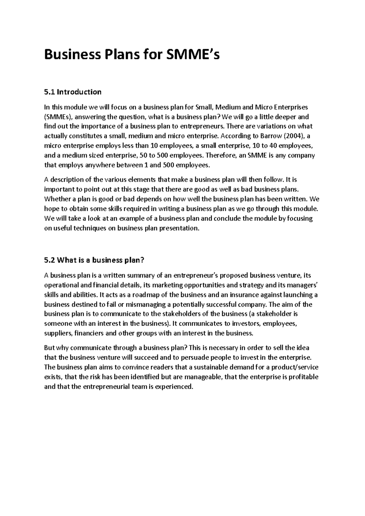 Business Plans for SMMEs: A Comprehensive Guide to Success - Studocu