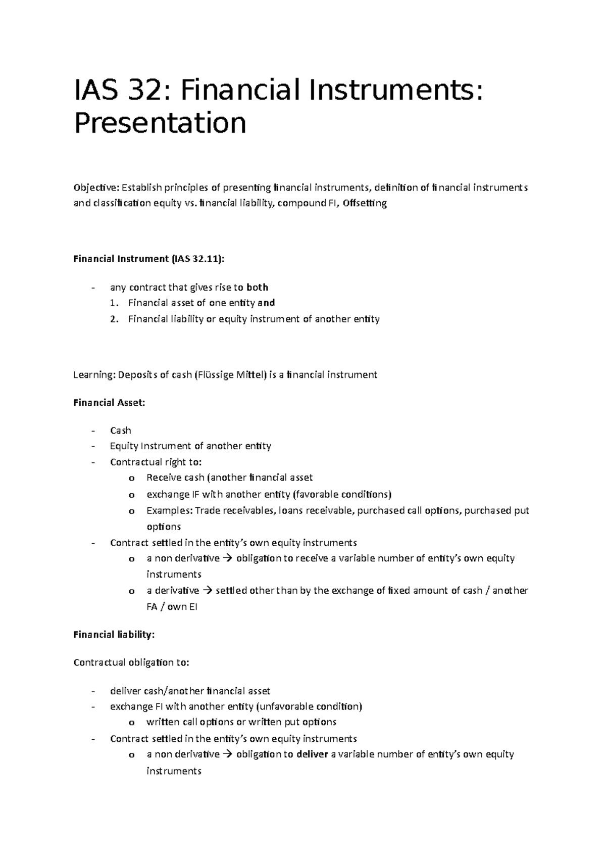 IAS 32 Presentation - Financial Instruments Overview and Classification ...
