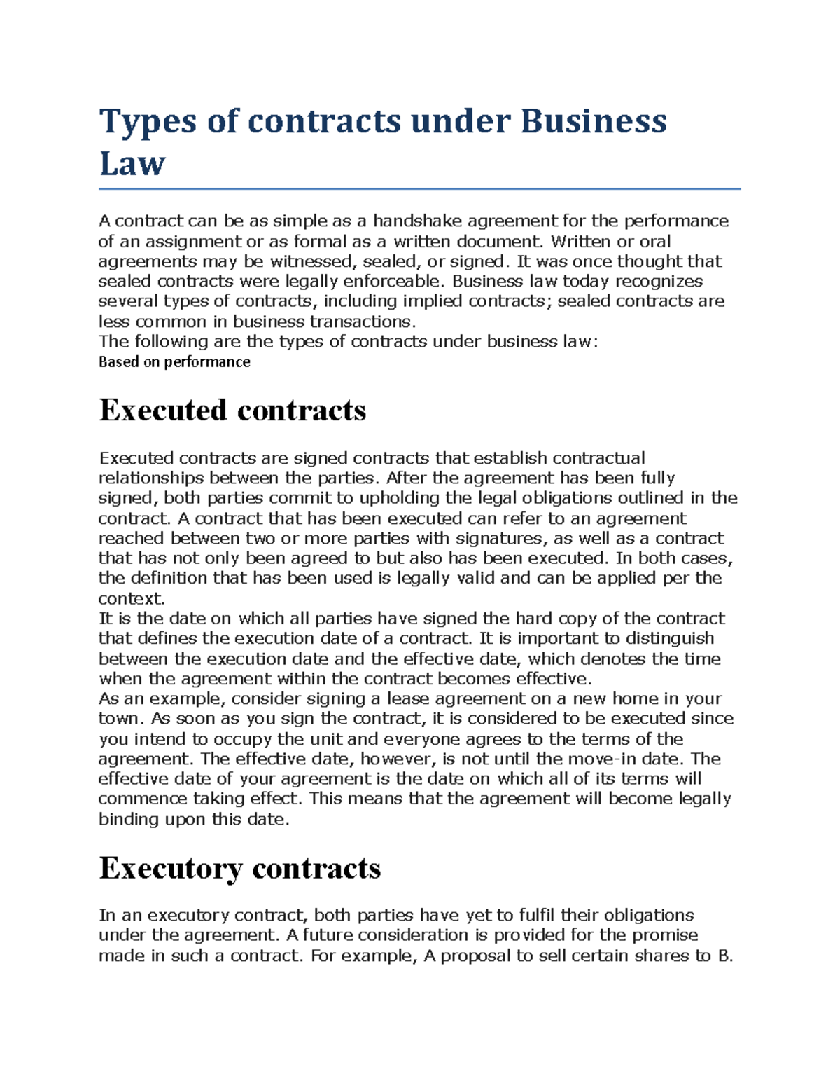 Example Of Valid Contract In Business Law