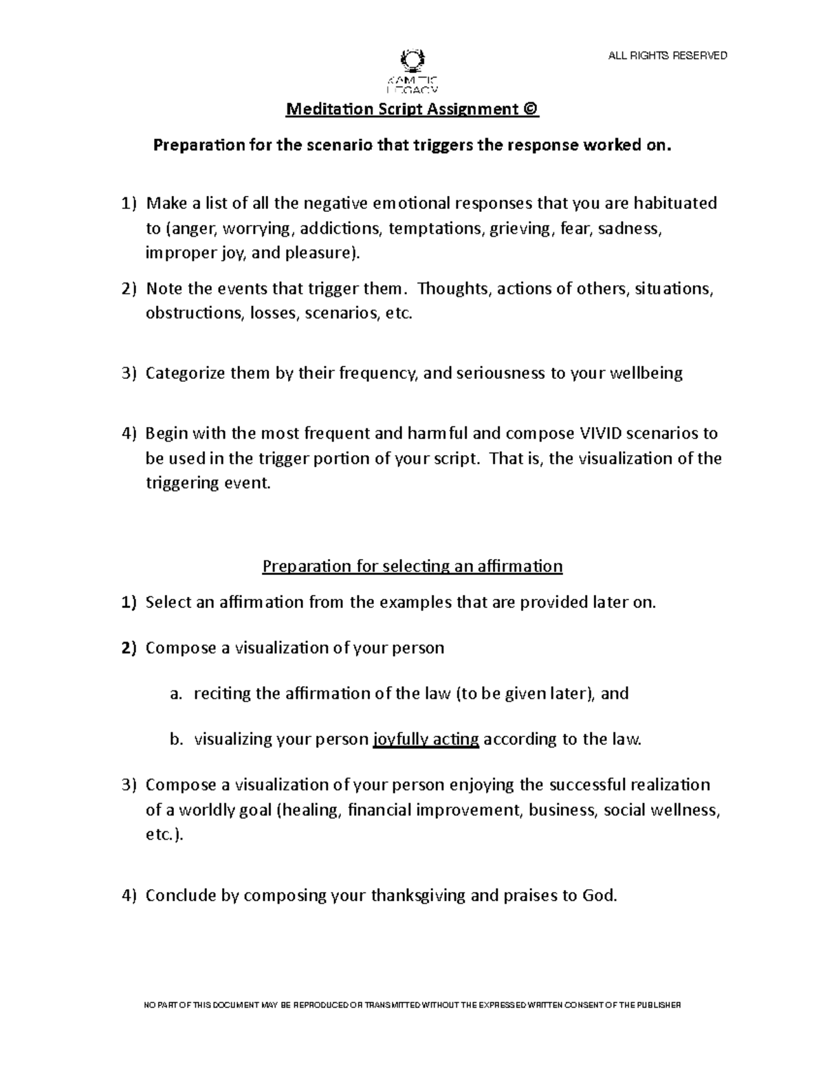 Meditation Script Assignment: Emotional Response Preparation Guide ...