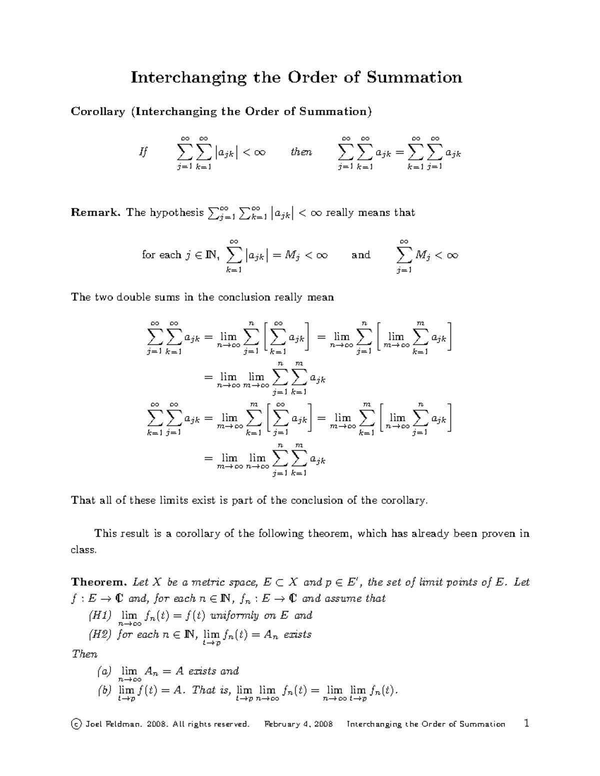 Final Exam Notes on Interchanging Order of Summation - Math 101 - Studocu