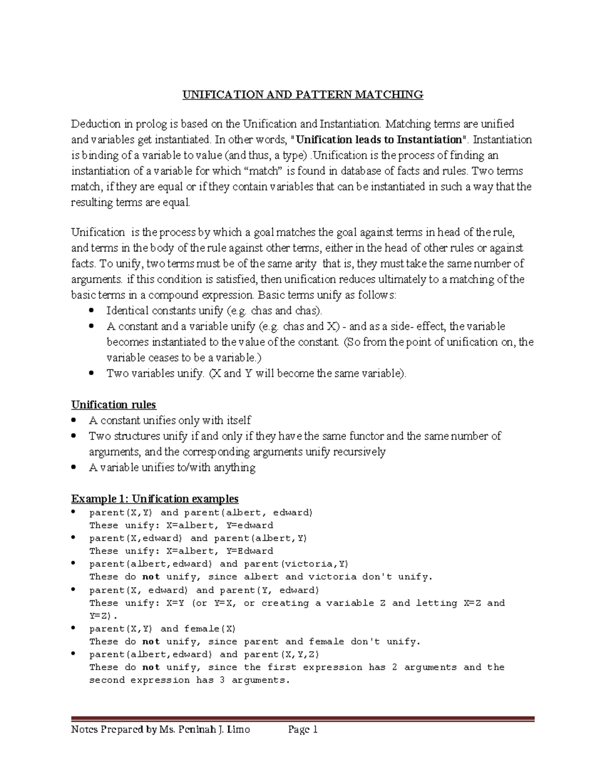Prolog-N2 Unification and Pattern Matching Concepts Explained - Studocu