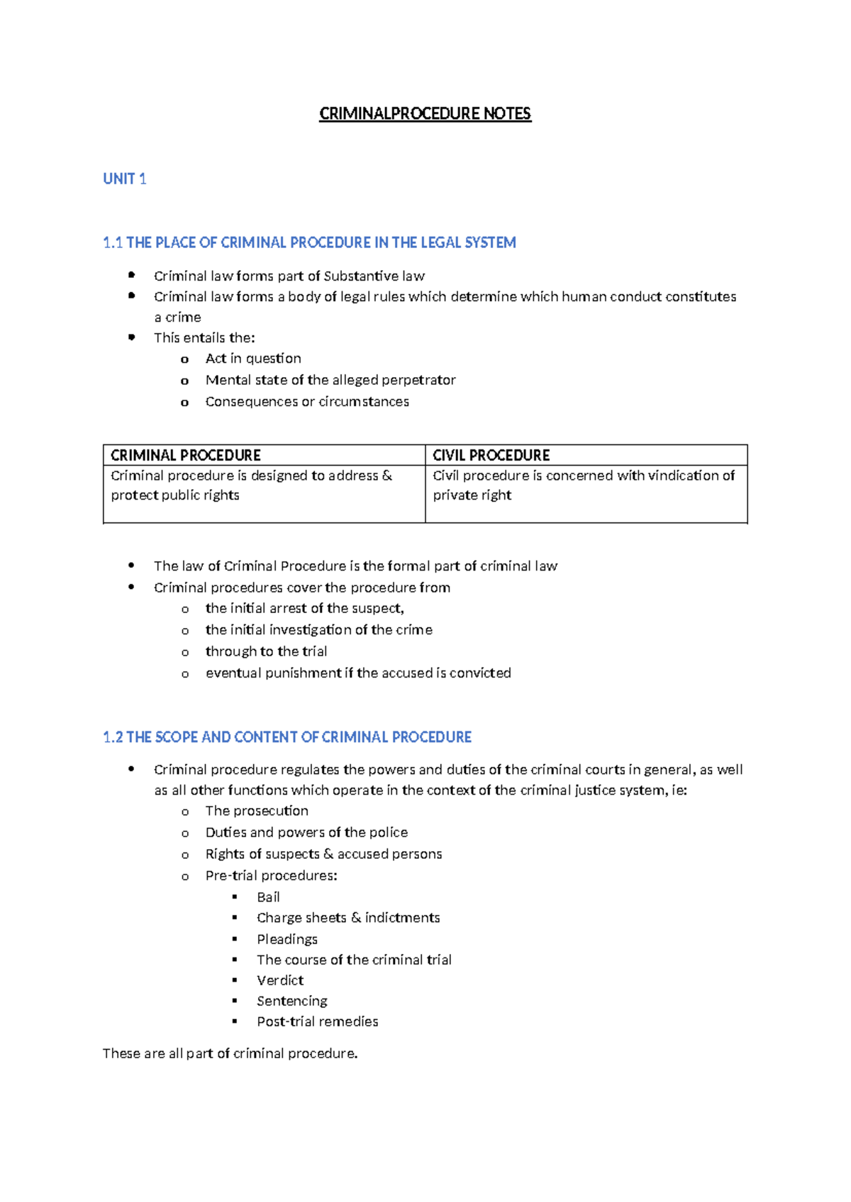 CRIM 101: Comprehensive Notes on Criminal Procedure - Unit 1 Overview ...