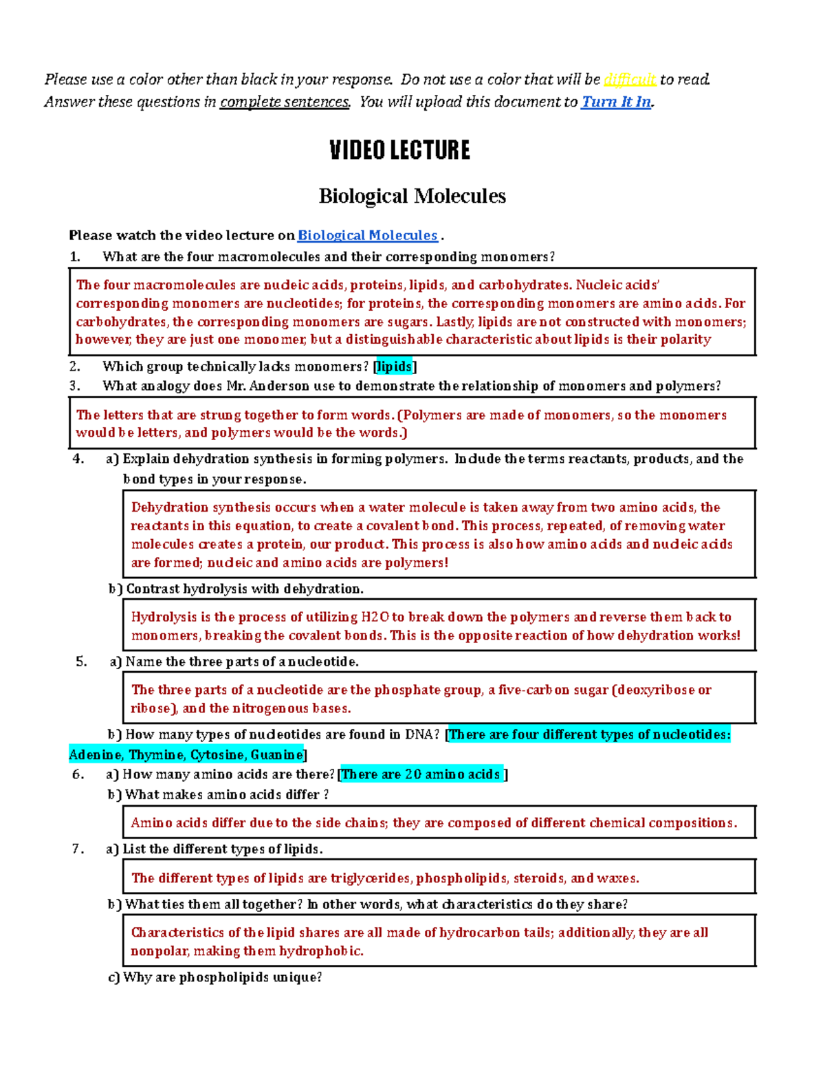 BIO 101 Lecture Notes: Biological Molecules Overview - Studocu