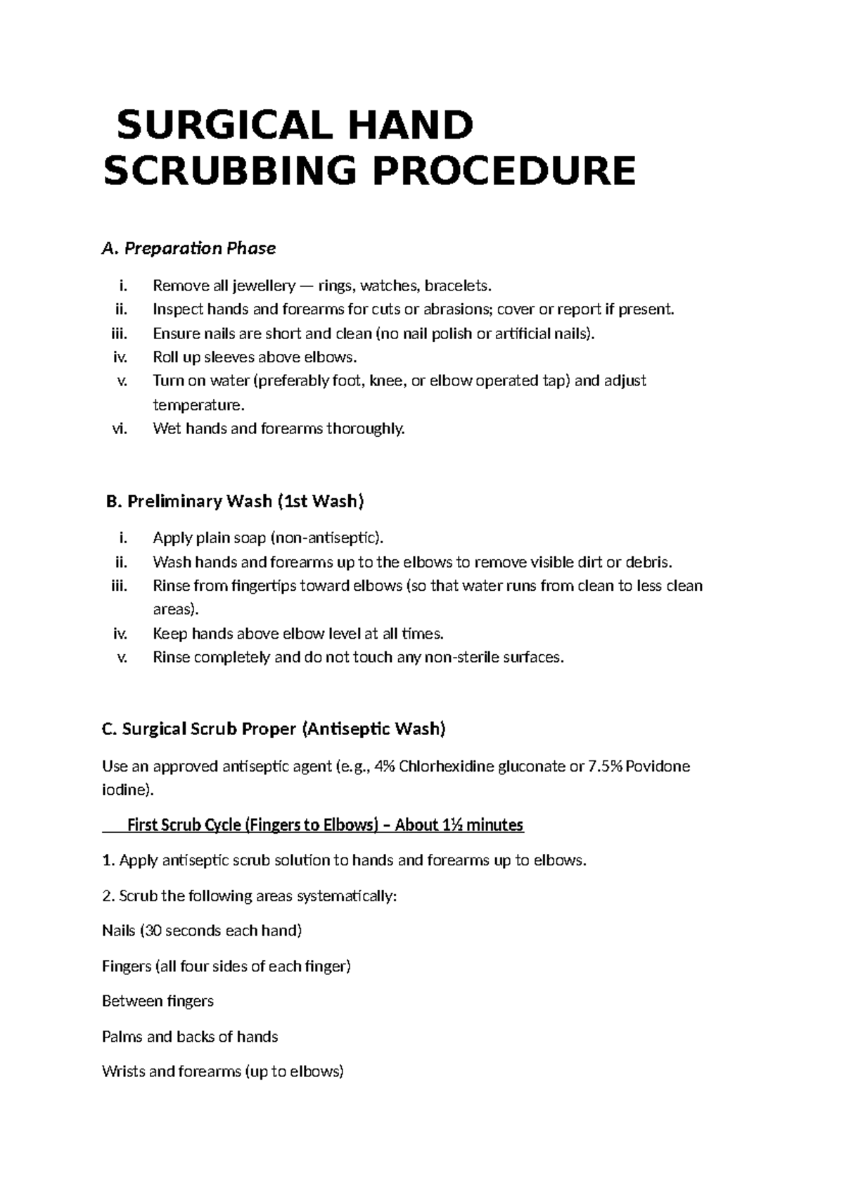 Surgical Hand Scrubbing Procedure: Step-by-Step Guide - Studocu