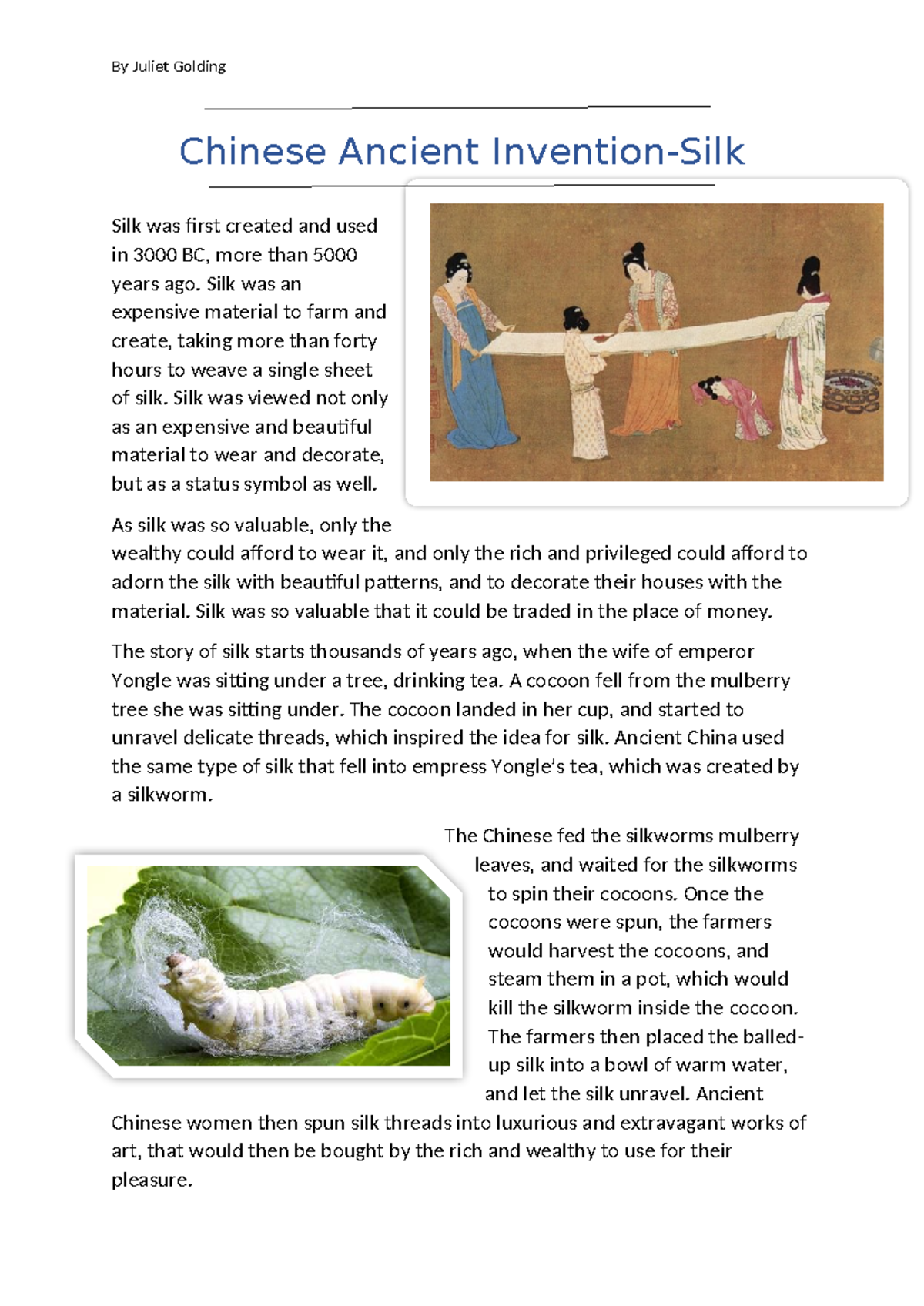 Chinese Ancient Invention: The History of Silk Production - Studocu