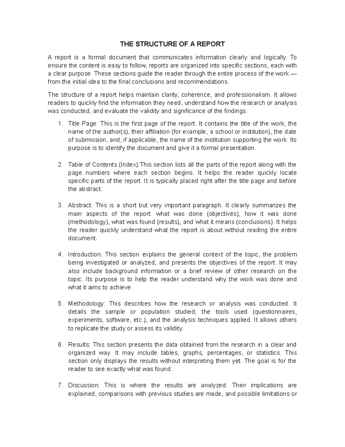 Report Structure Overview: Key Sections and Their Purposes - Studocu