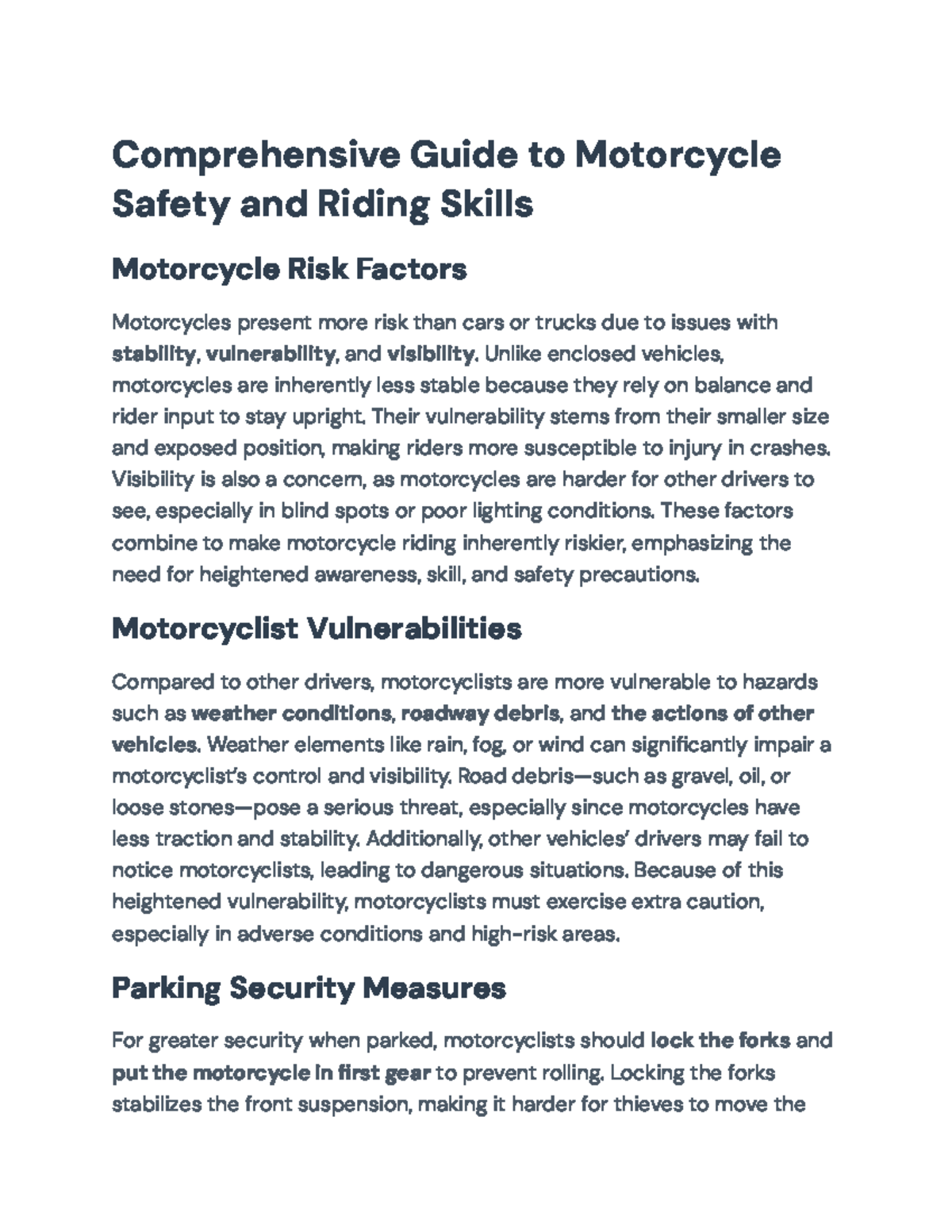 Comprehensive Guide to Motorcycle Safety (MOT 101) - Studocu