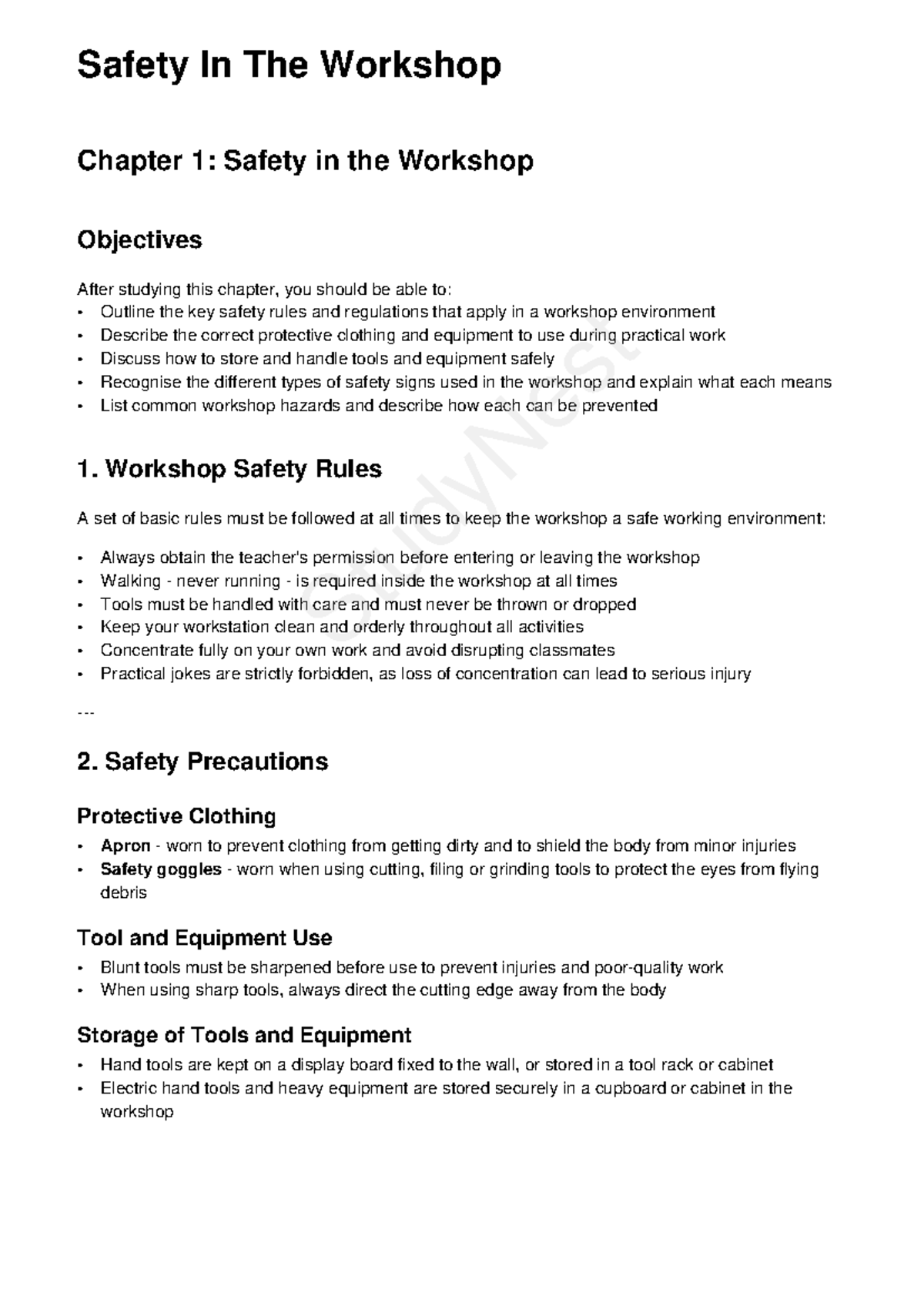 Design and Technology: Workshop Safety Guidelines (Chapter 1) - Studocu