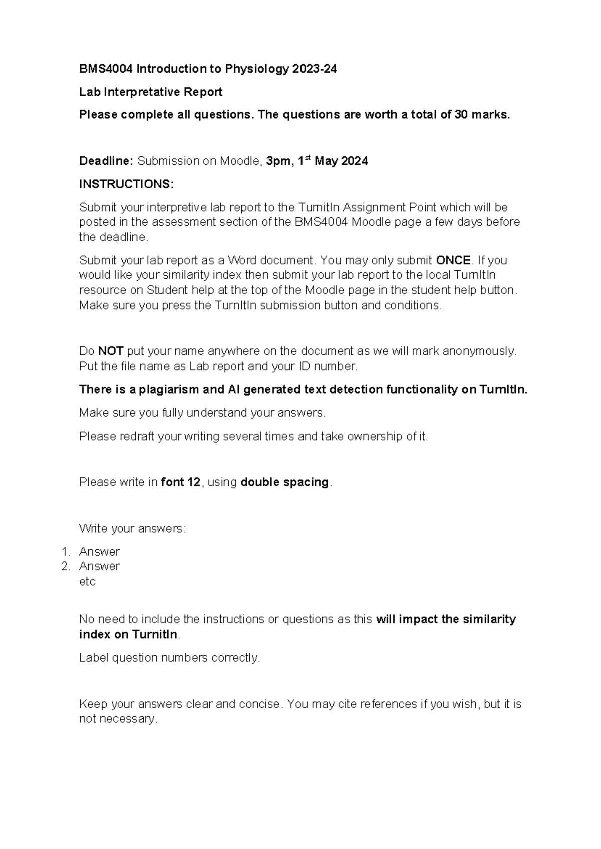BMS4004 Lab Report: Interpretative Questions and Guidelines - Studocu