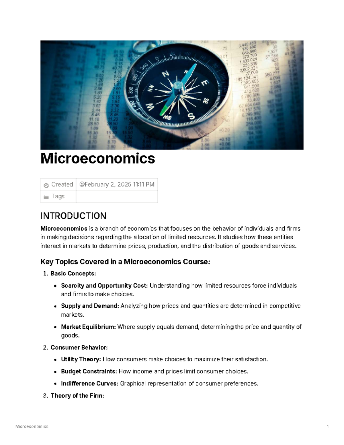 Microeconomics 1: Comprehensive Study Notes for March 2025 - Studocu