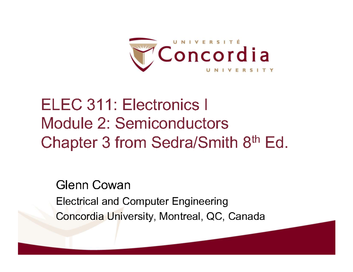 ELEC311 Lecture 2 2025 - ELEC 311: Electronics I Module 2 ...