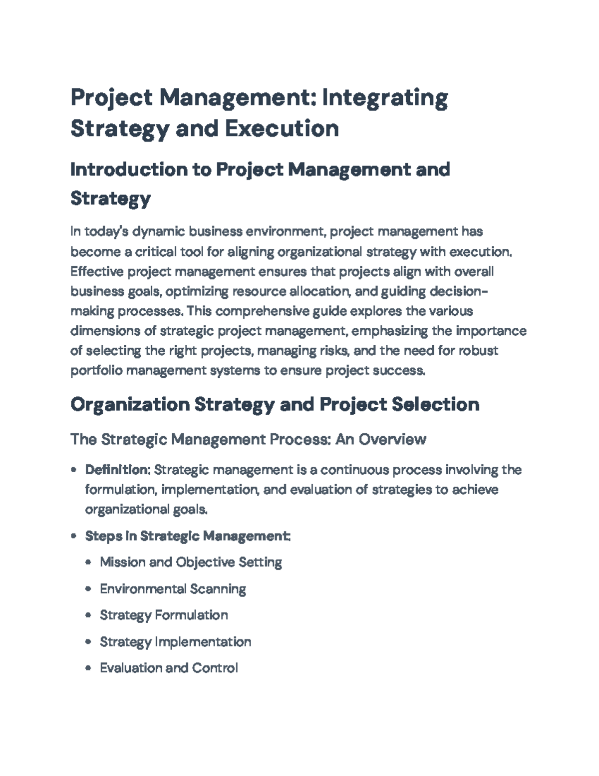 Strategic Project Management: Aligning Strategy with Execution ...
