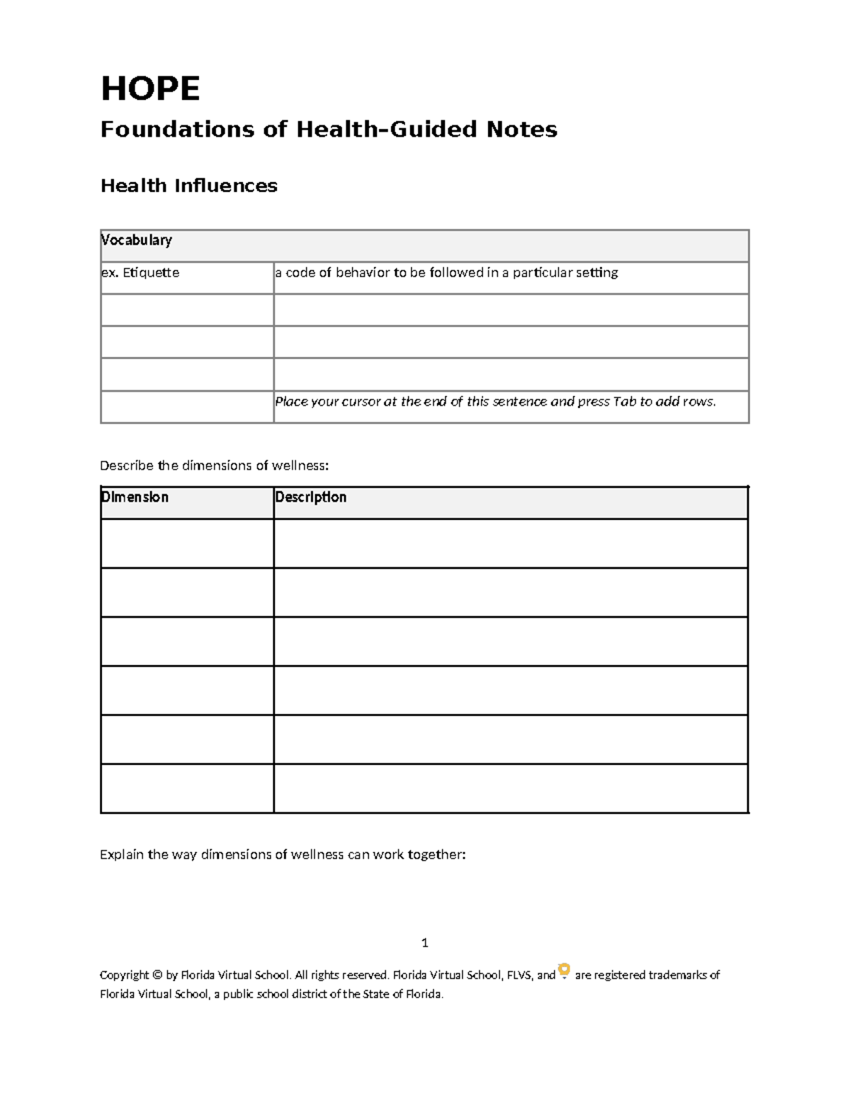 Guided Notes: Foundations of Health (HOPE) - Studocu