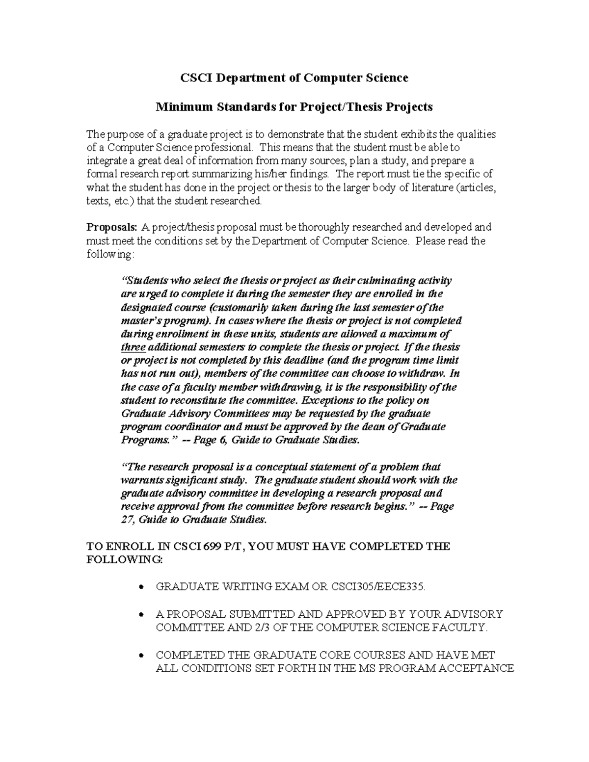 CSCI 699 Thesis Proposal Guidelines for Computer Science Projects - Studocu