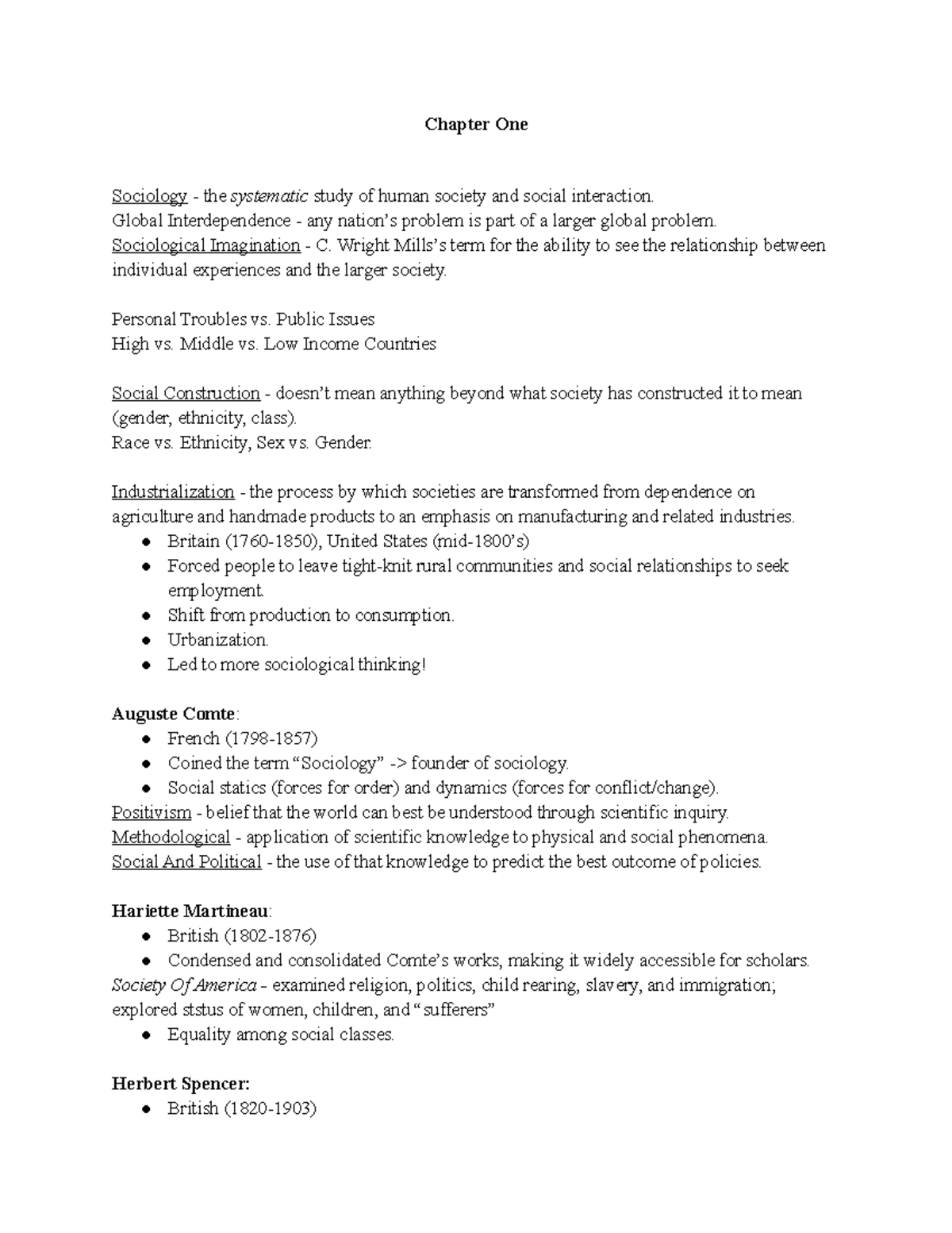 Sociology 1 Chapter 1 Textbook Notes - Key Concepts & Theories - Studocu