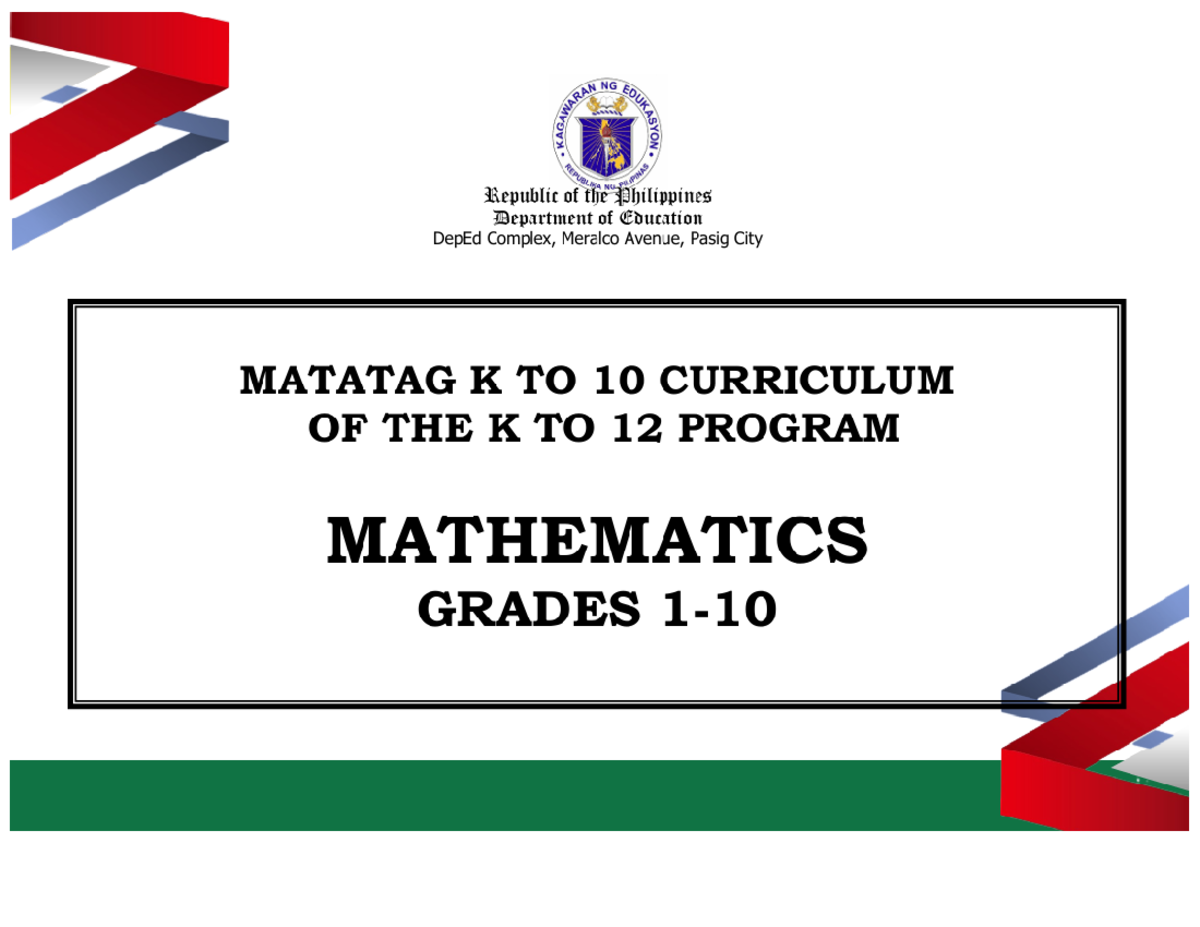 G8-MATH-CG: MATATAG Curriculum Overview for Grades 8 Mathematics - Studocu