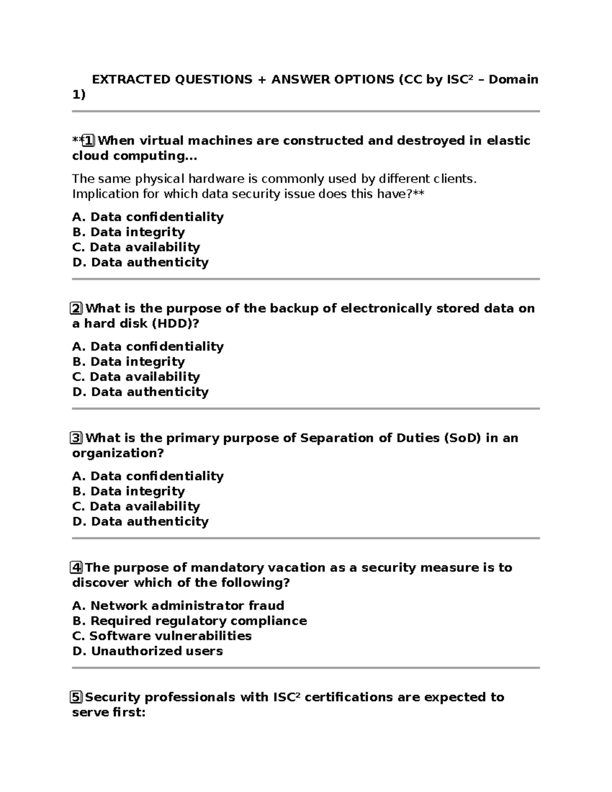 CC 150 TEST Questions - Cybersecurity (Domain 1 Practice) - Studocu