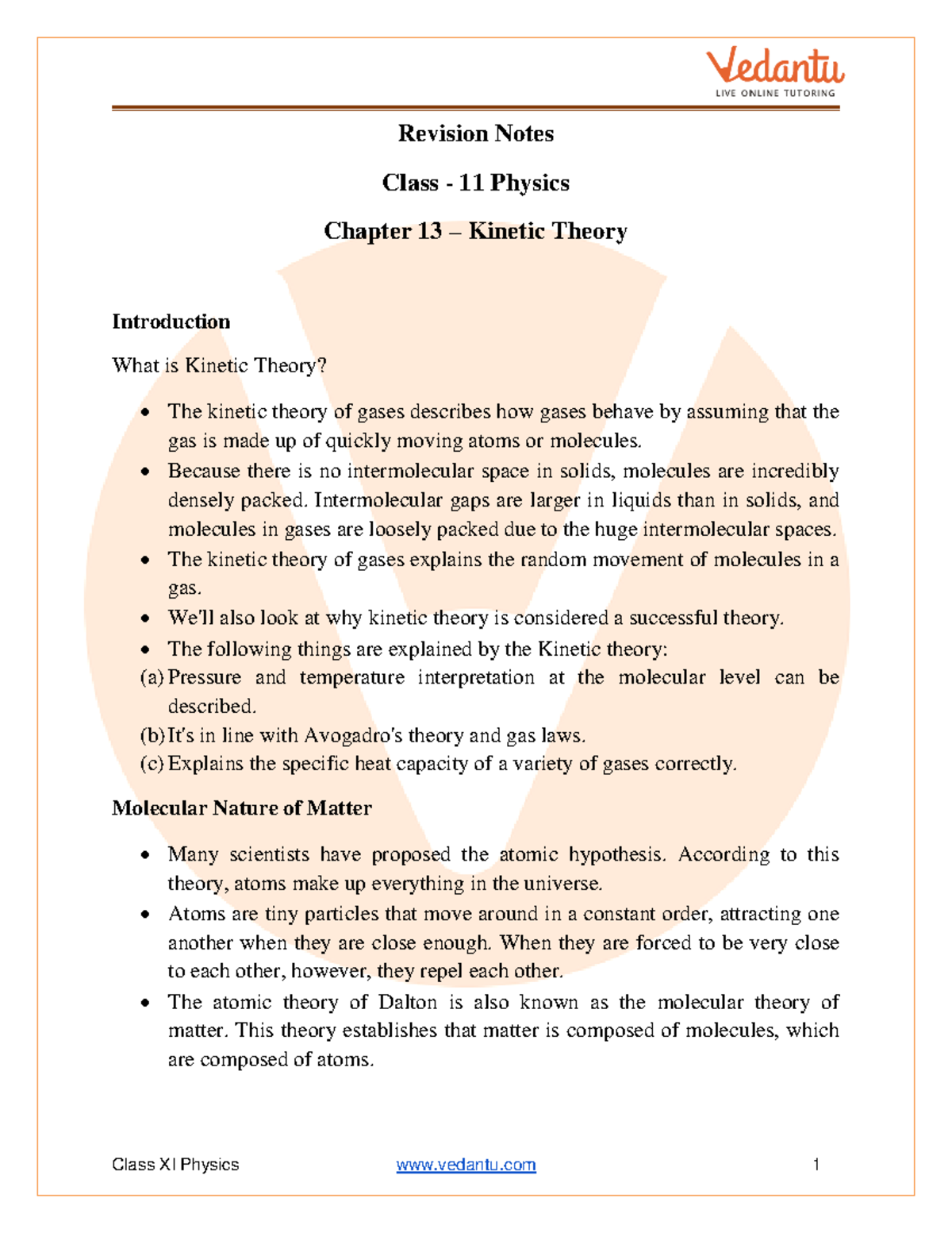 Cbse class 11 physics notes chapter 13 kinetic theory - Revision Notes ...