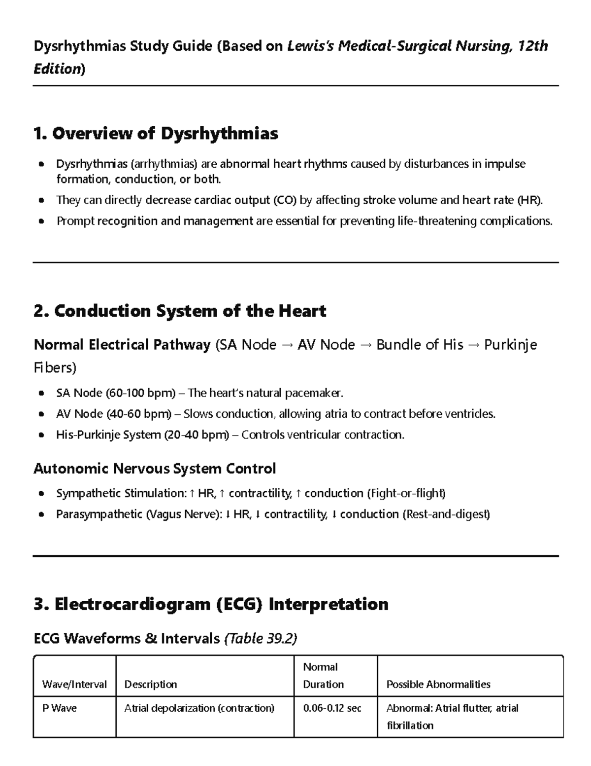 Dysrhythmias Study Guide: Key Concepts for Nursing Practice (NUR 101 ...