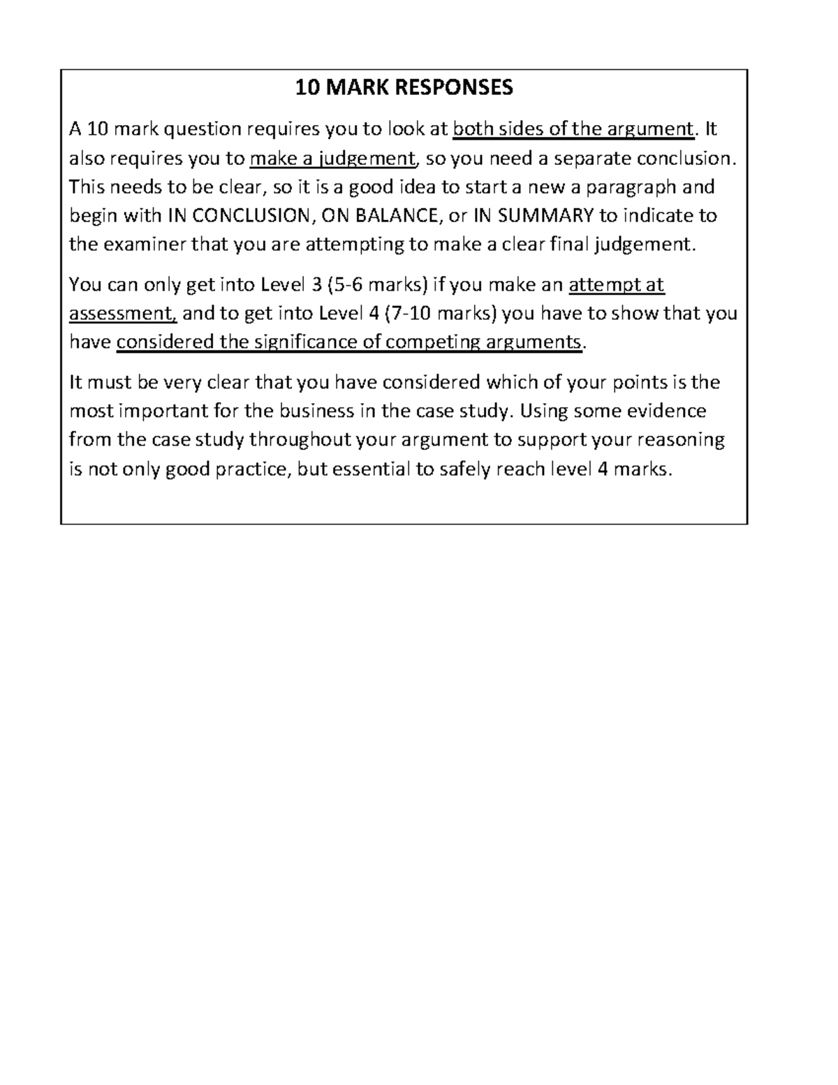 EDEXCEL BUSINESS 10 Mark Response Template Guide - Studocu
