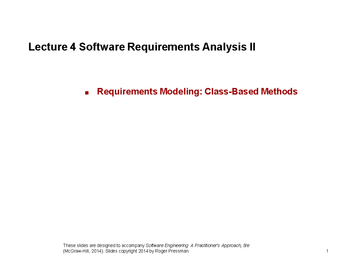 Lecture 4: Software Requirements Analysis II - Modeling Methods - Studocu