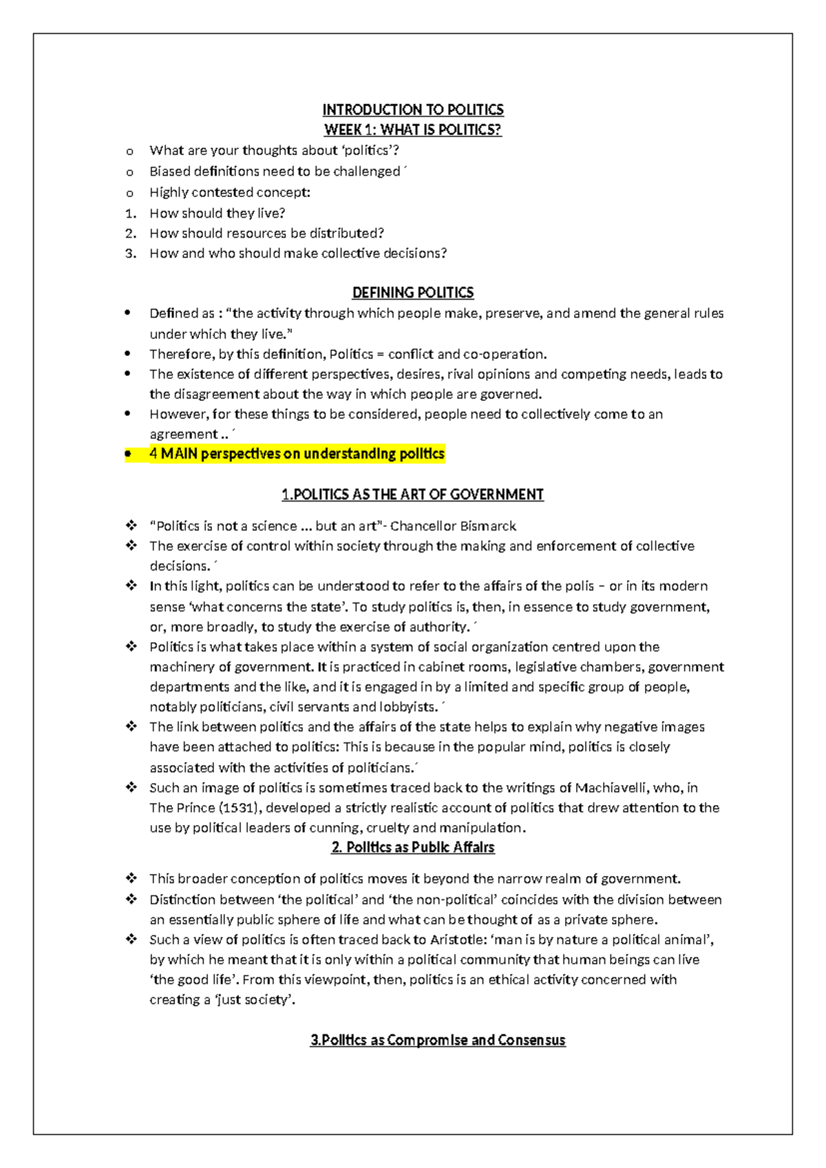 POL101: Weeks 1-13 Politics Overview and Key Concepts - Studocu