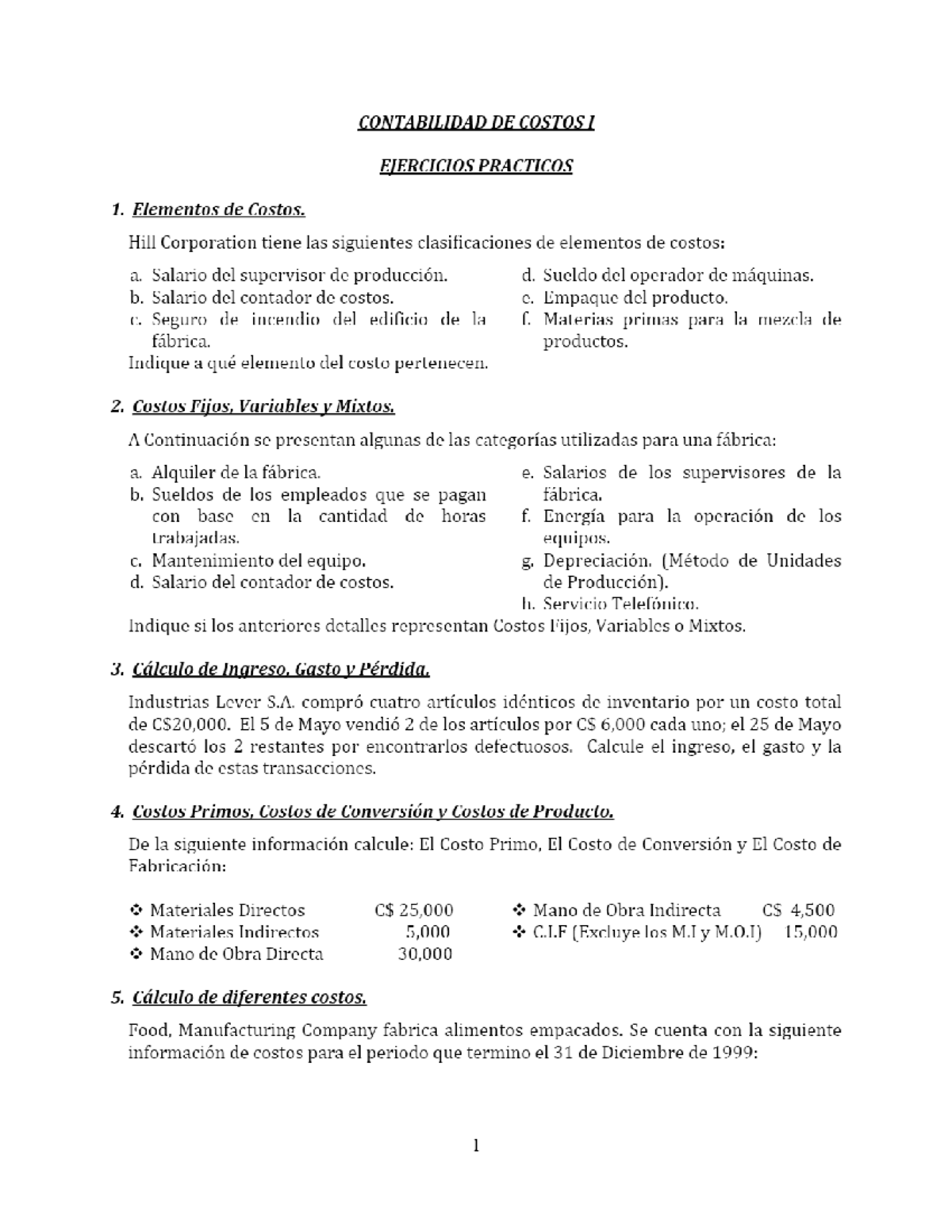 Contabilidad DE Costos I: Ejercicios Prácticos y Guía PDF - Studocu