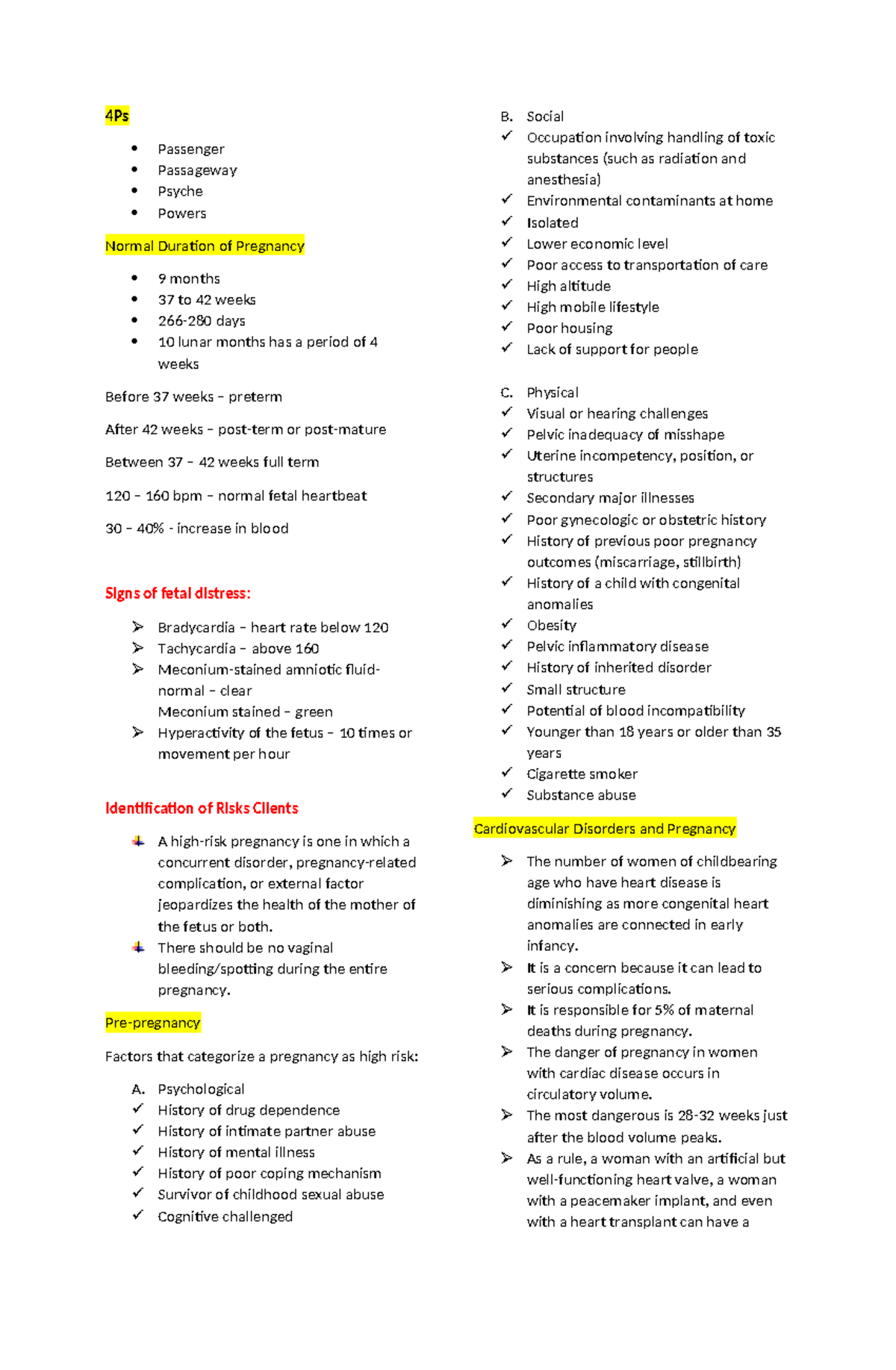 NCM 109 Lecture Notes: Pregnancy Duration, Risks, and Complications ...