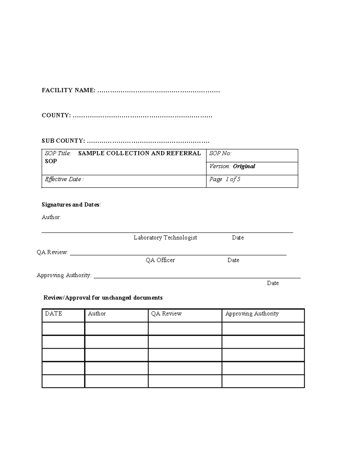 SOP for Sample Collection and Referral (Version: Original) - Studocu