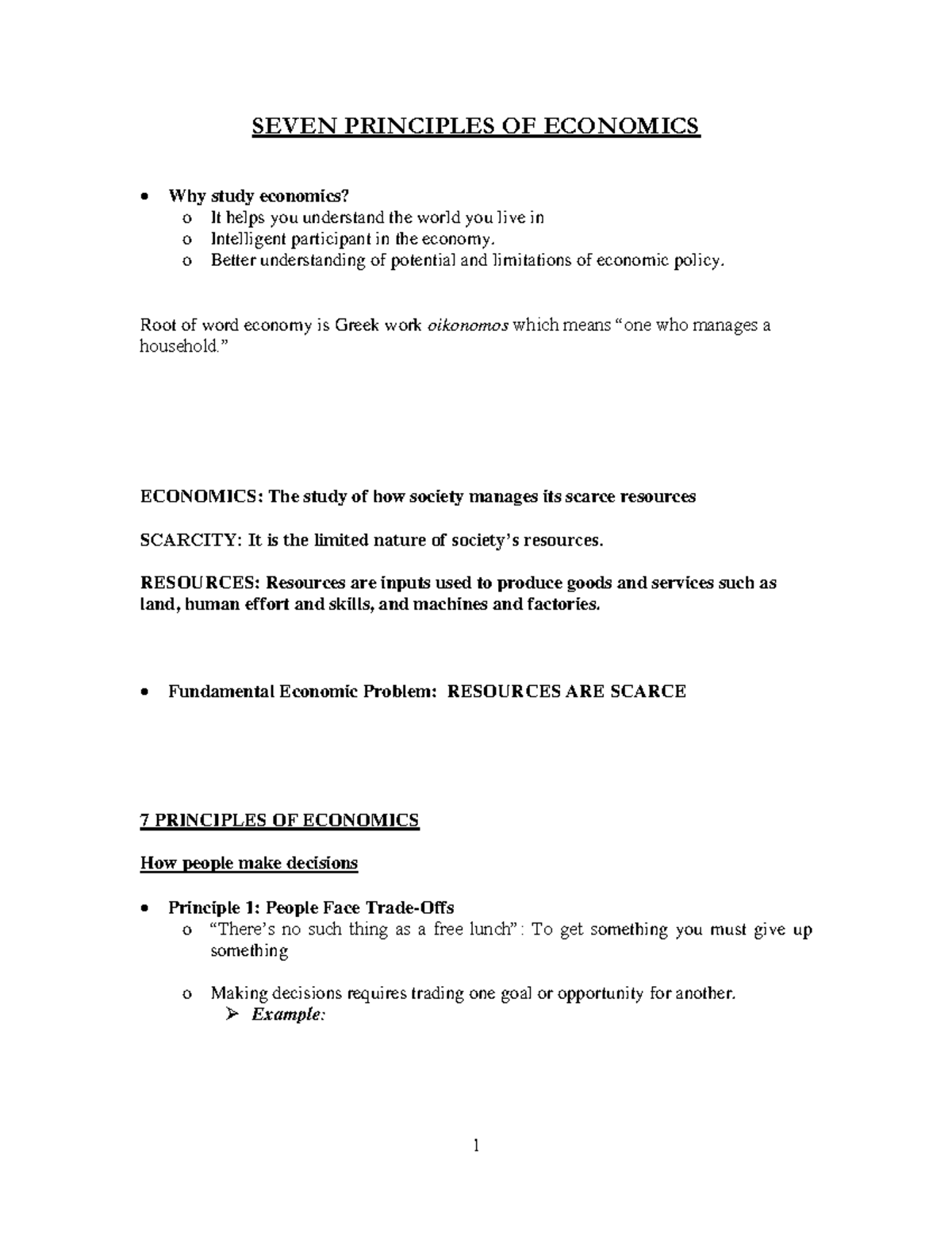 ECON 101: Seven Principles of Economics - Trade-Offs & Incentives - Studocu