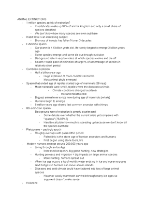 Animal Geography - notes - Lecture 1: Animal extinctions from the ...