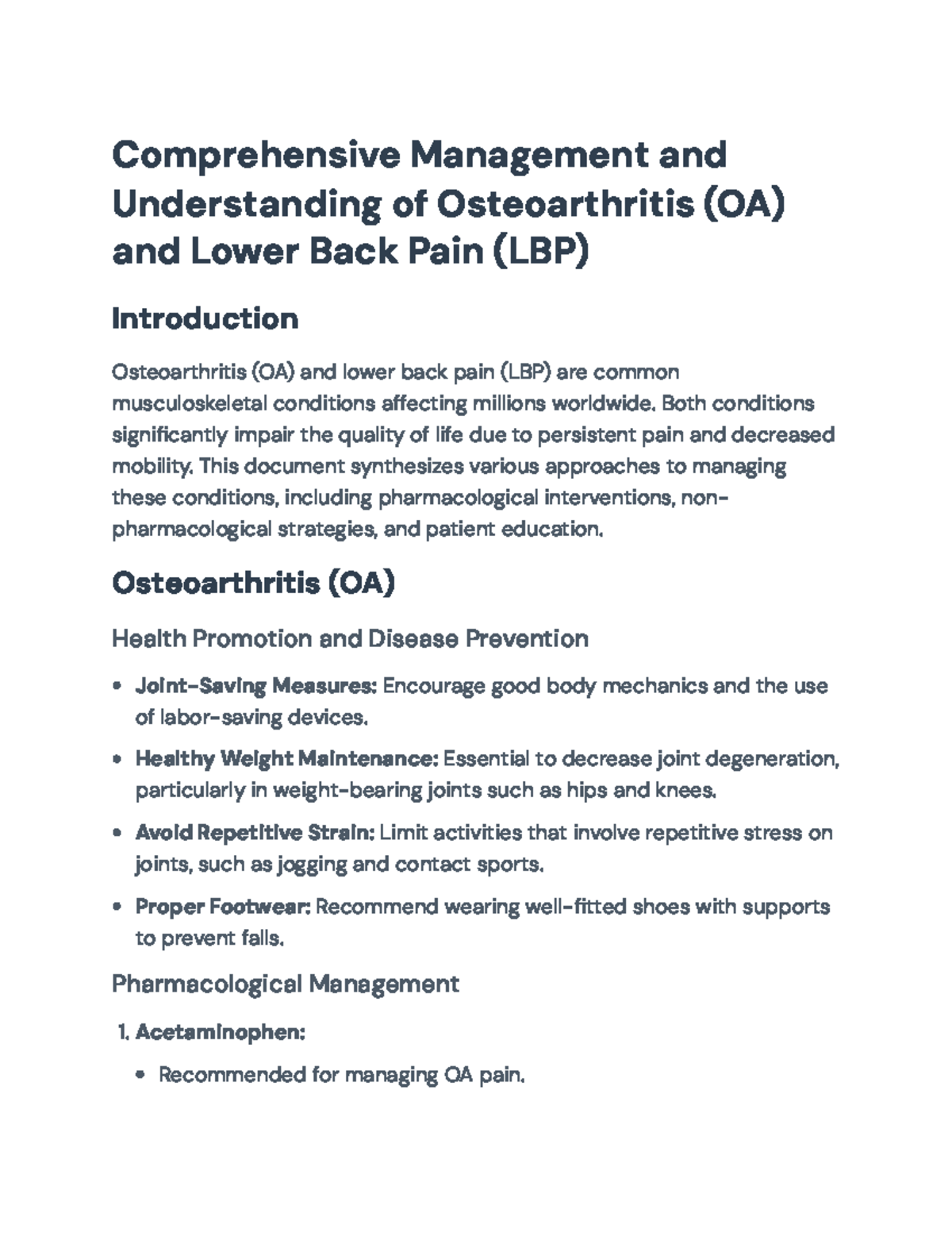 Comprehensive Management of Osteoarthritis (OA) & Lower Back Pain (LBP ...