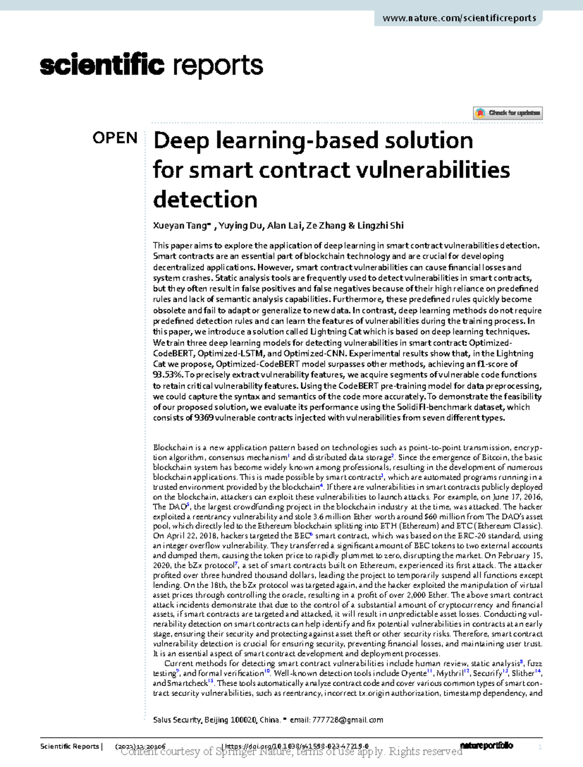 Deep Learning Solution for Smart Contract Vulnerability Detection - Studocu
