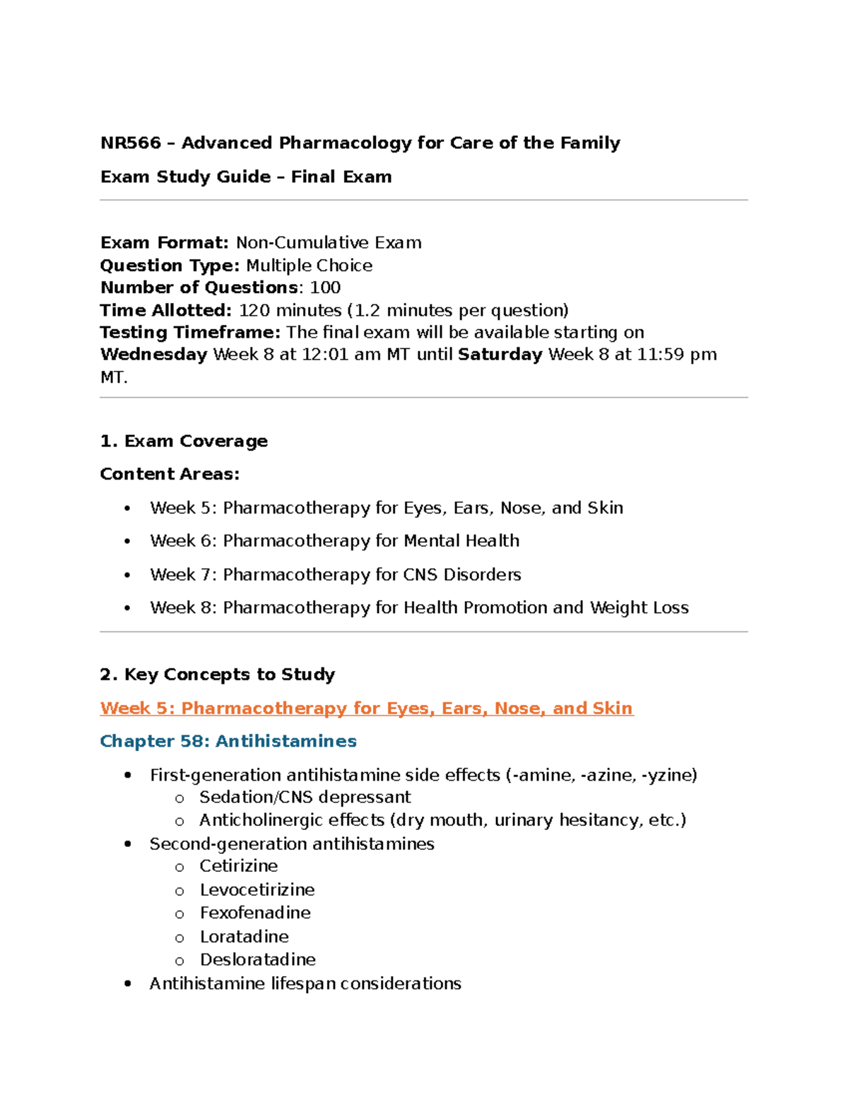 NR566 Advanced Pharmacology Final Exam Study Guide - Studocu