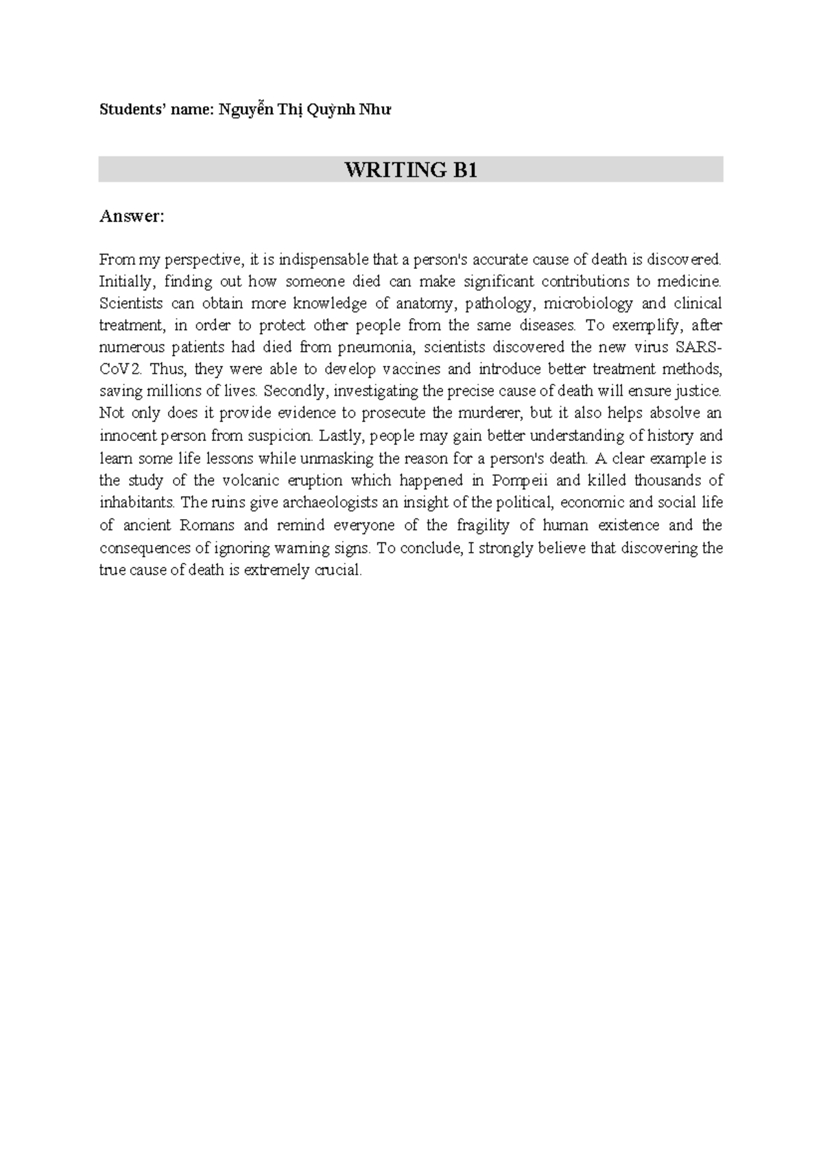 Individual Writing 1 - Importance of Determining Cause of Death - Studocu